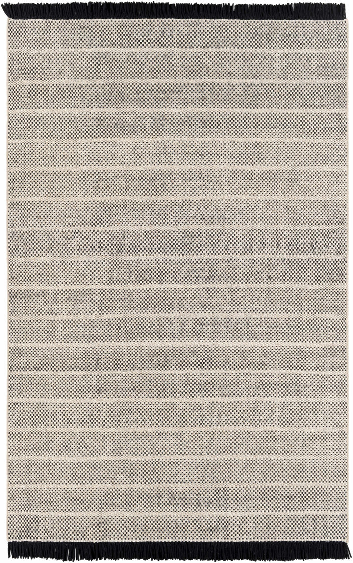 Black Hand Woven 100% Wool Cottage Rectangle Handmade rug, Indoor use only, has fringe, non-washable. runner also available