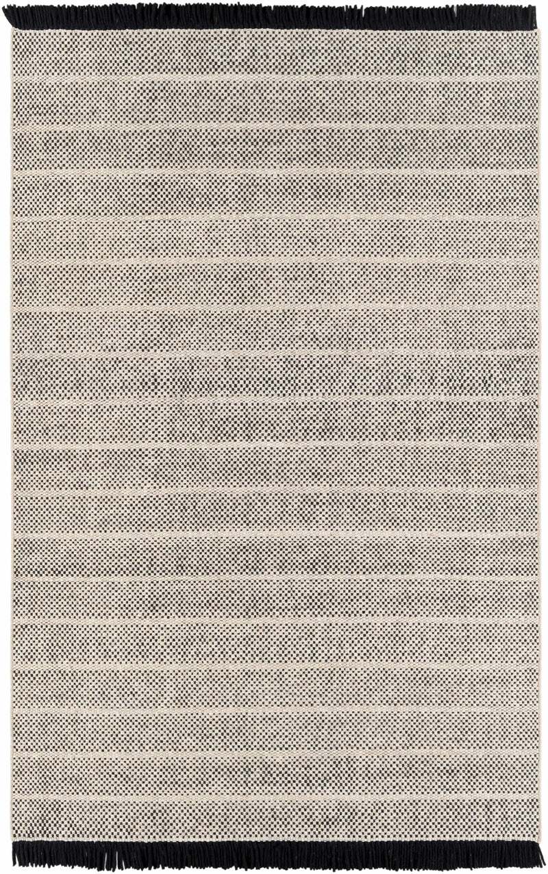 Black Hand Woven 100% Wool Cottage Rectangle Handmade rug, Indoor use only, has fringe, non-washable. runner also available