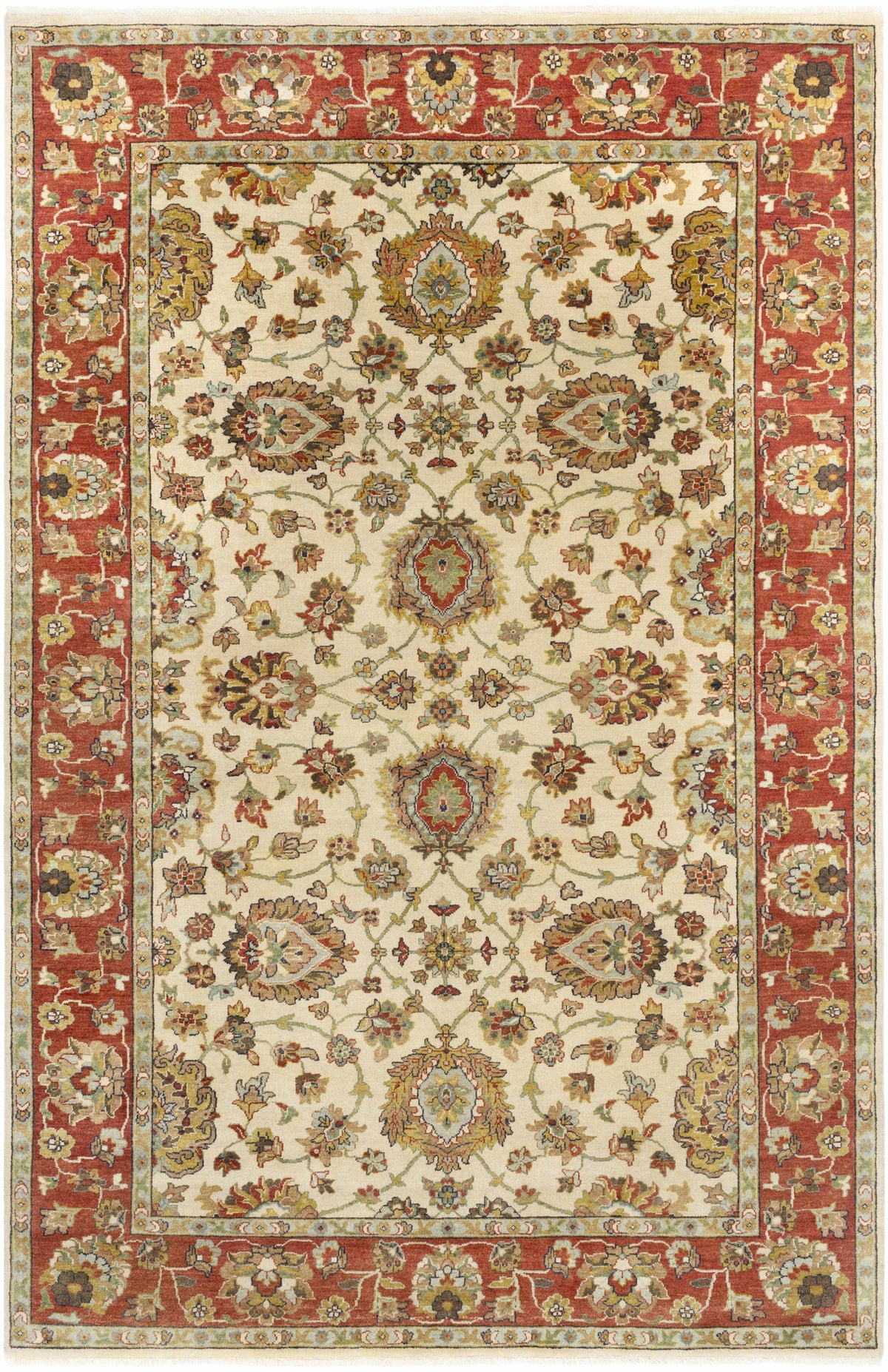 Light Olive Hand Knotted 100% NZ Wool Traditional Rectangle Handmade rug, Indoor use only, has fringe, non-washable.
