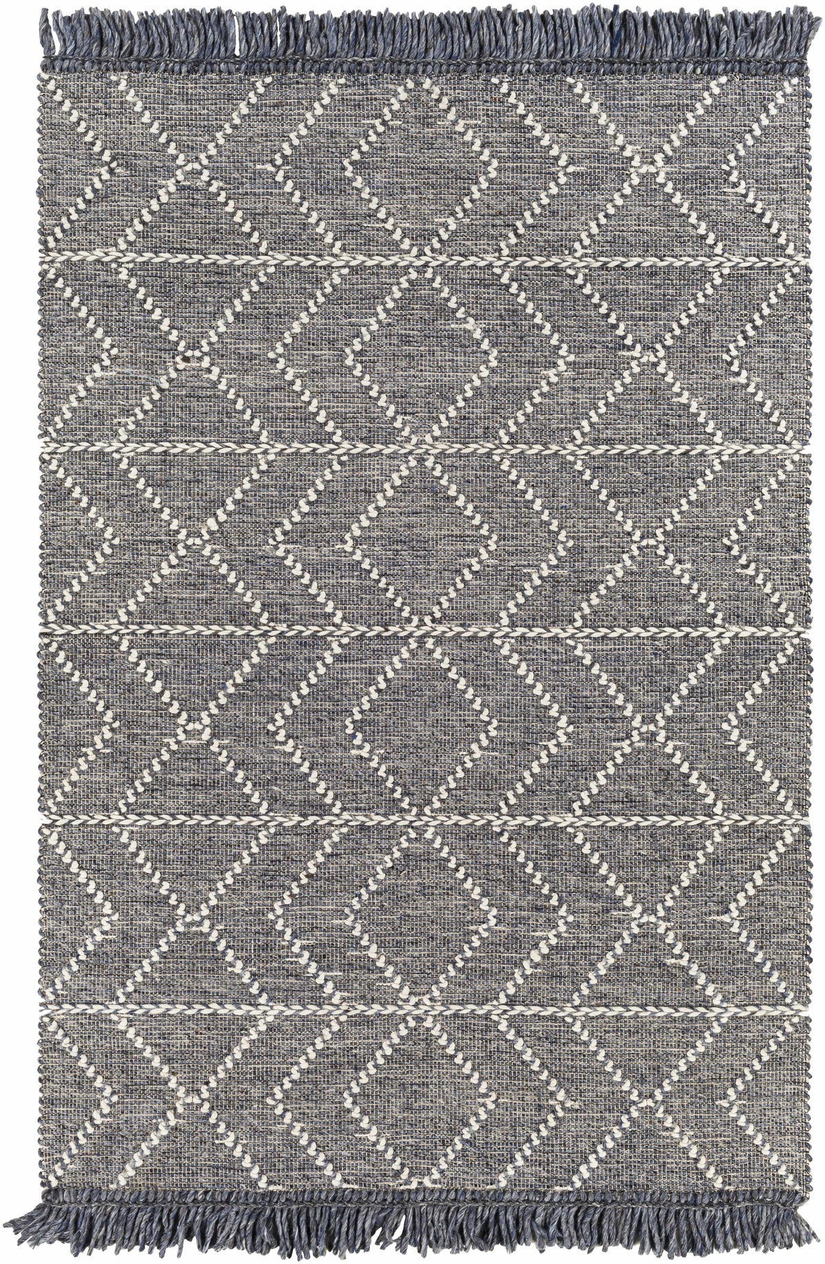 Charcoal Hand Woven 70% Wool, 30% Polyester Global Rectangle Handmade rug, Indoor use only, has fringe, non-washable. runner also available