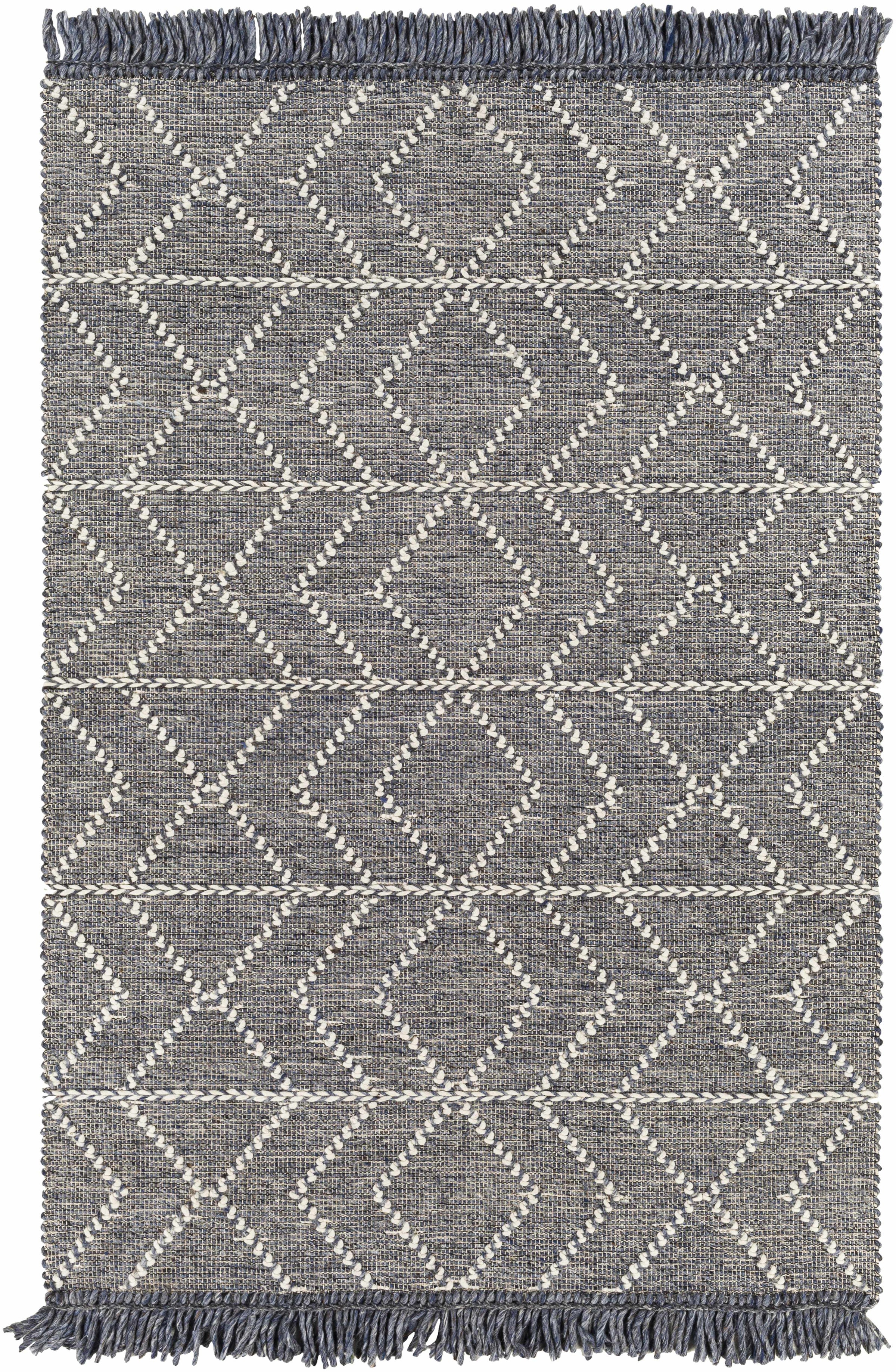 Charcoal Hand Woven 70% Wool, 30% Polyester Global Rectangle Handmade rug, Indoor use only, has fringe, non-washable. runner also available