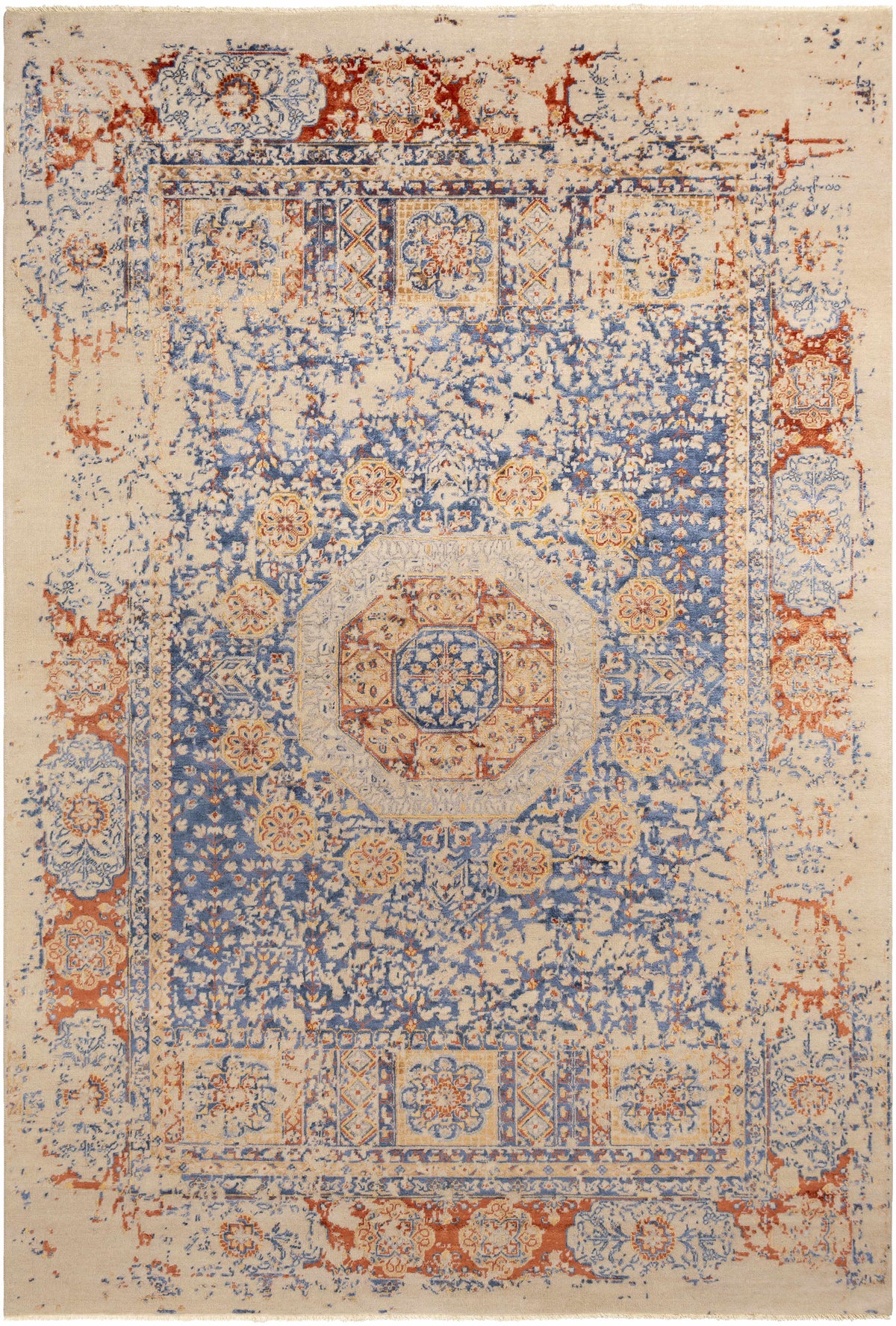 Navy Hand Knotted 50% NZ Wool, 50% Viscose Modern Rectangle Handmade rug, Indoor use only, has fringe, non-washable.