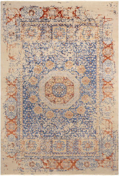 Navy Hand Knotted 50% NZ Wool, 50% Viscose Modern Rectangle Handmade rug, Indoor use only, has fringe, non-washable.