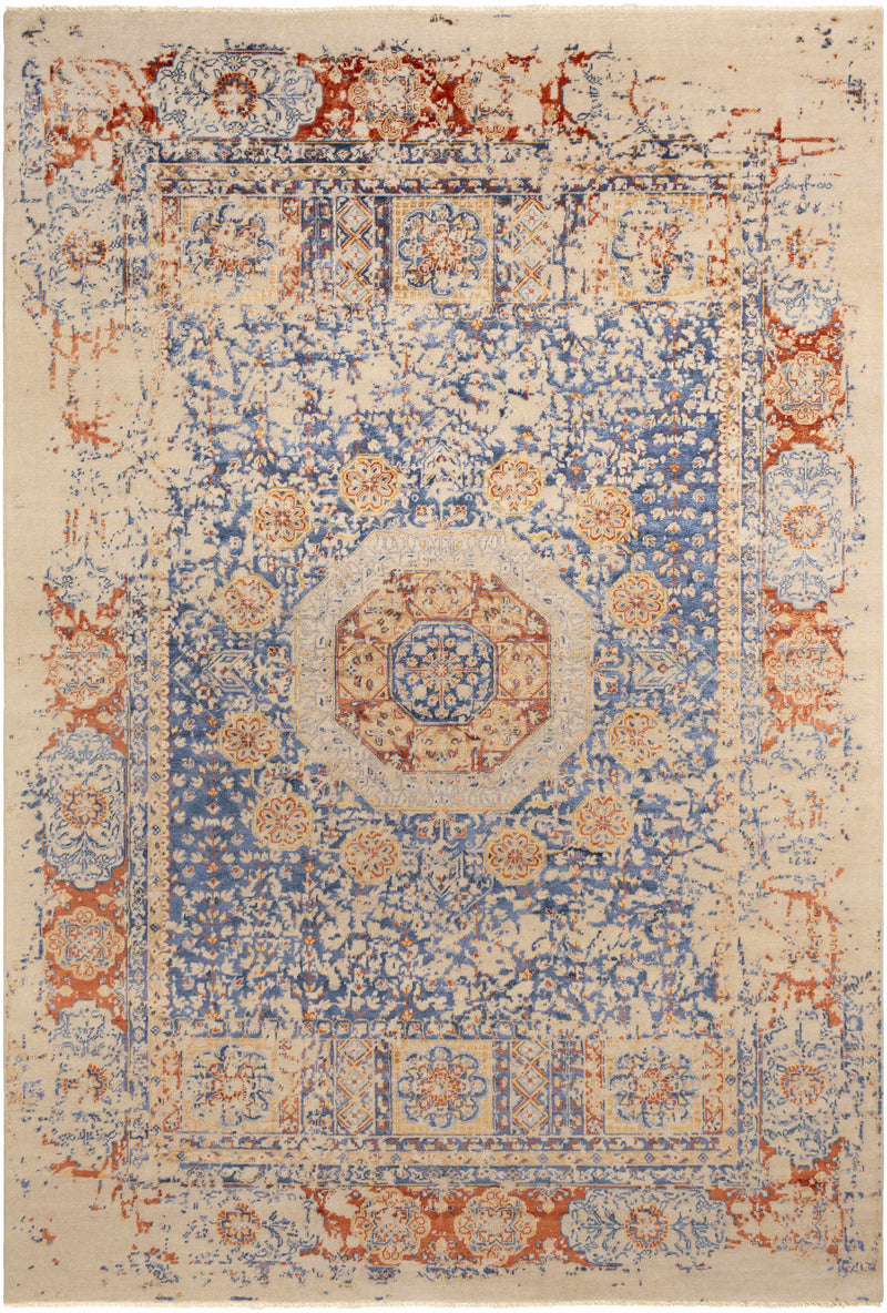 Navy Hand Knotted 50% NZ Wool, 50% Viscose Modern Rectangle Handmade rug, Indoor use only, has fringe, non-washable.