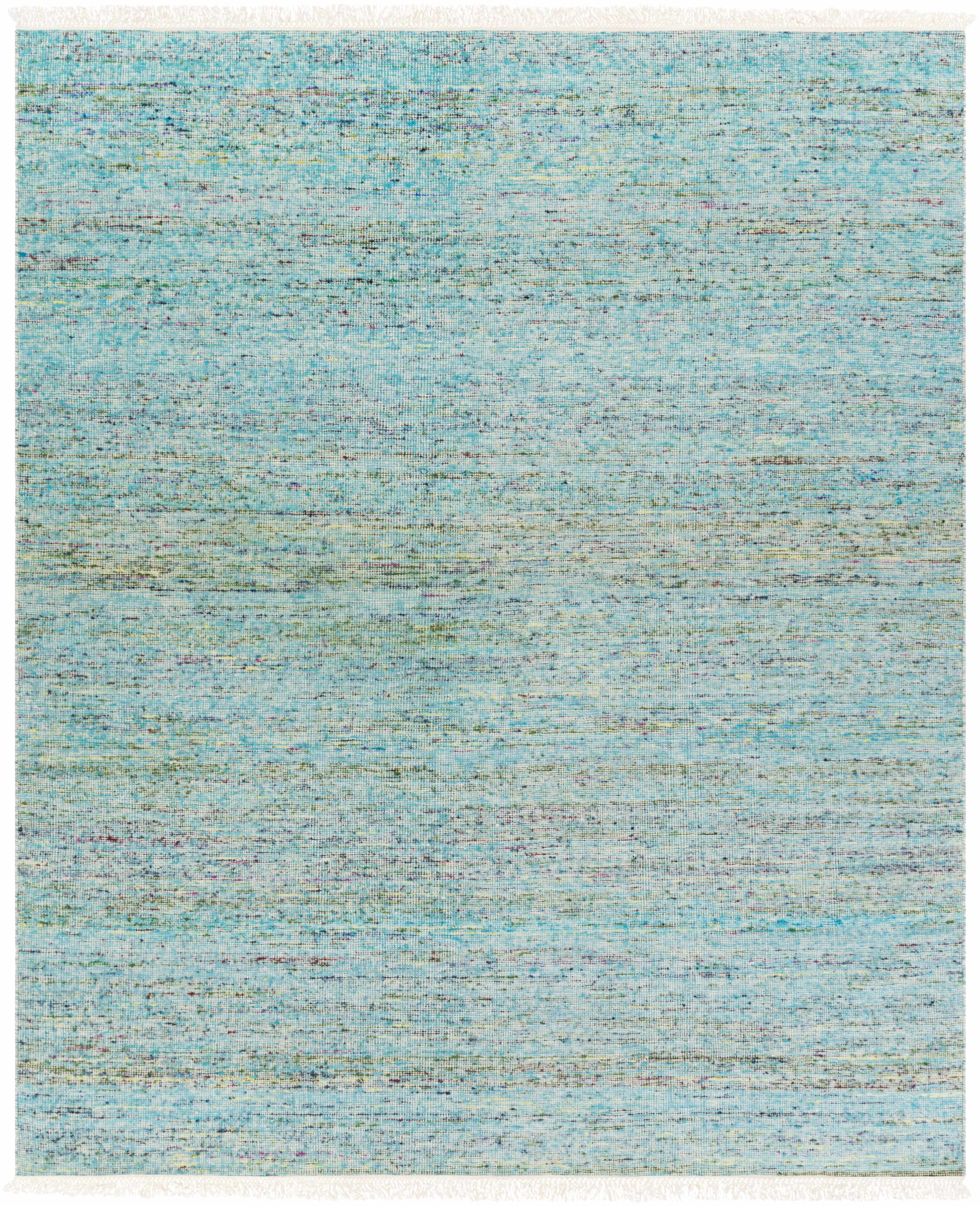 Aqua Hand Woven 60% Viscose, 40% Wool Modern Rectangle Handmade rug, Indoor use only, has fringe, non-washable.