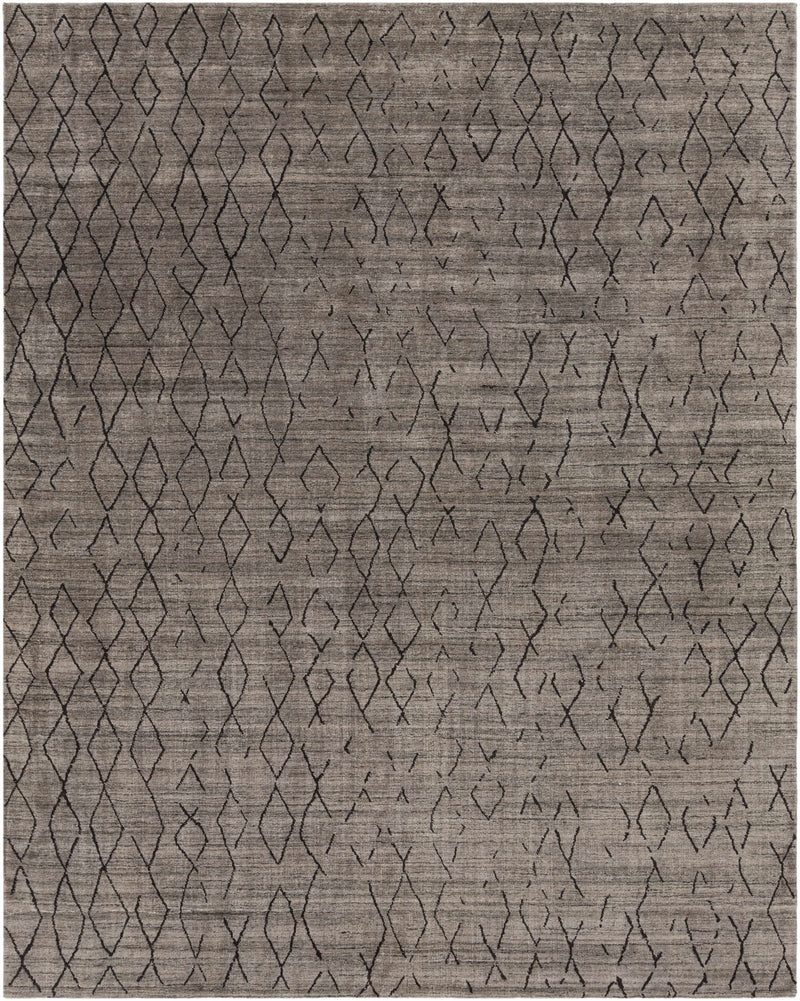 Gray Hand Loomed 75% Viscose, 25% Wool Global Rectangle Handmade rug, Indoor use only, no fringe, non-washable.