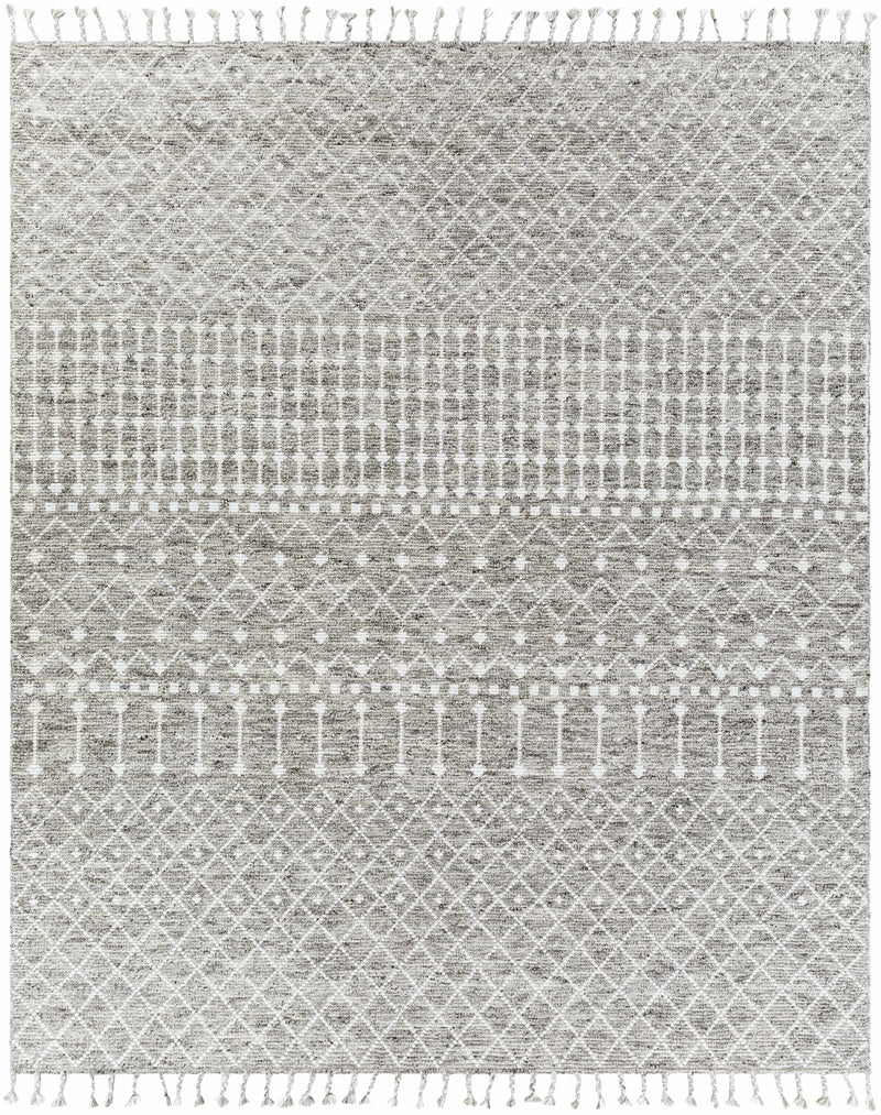 Beige Hand Woven 100% NZ Wool Global Rectangle Handmade rug, Indoor use only, has fringe, non-washable.