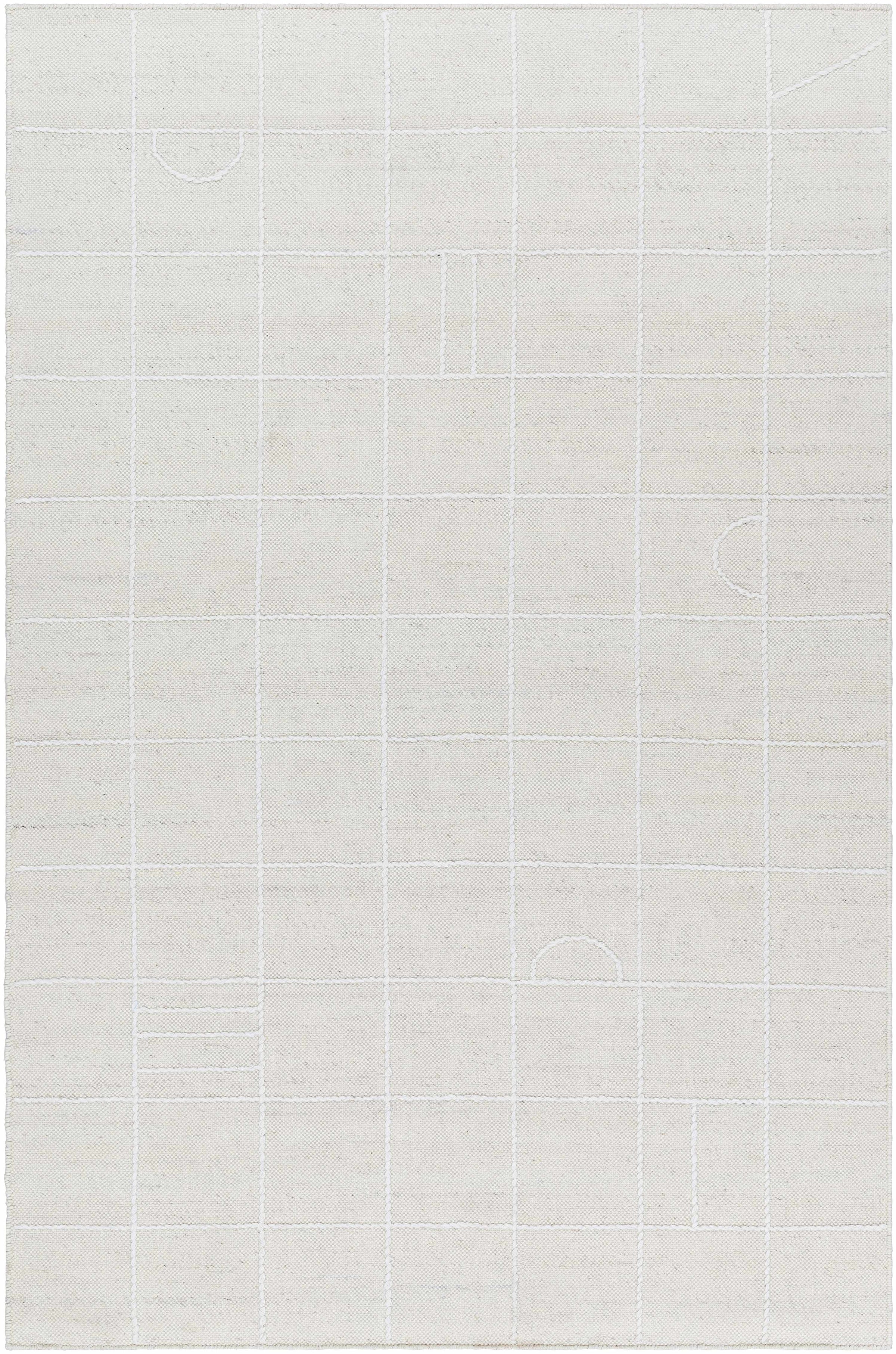 Cream Hand Woven 100% Wool Modern Rectangle Handmade rug, Indoor use only, no fringe, non-washable.