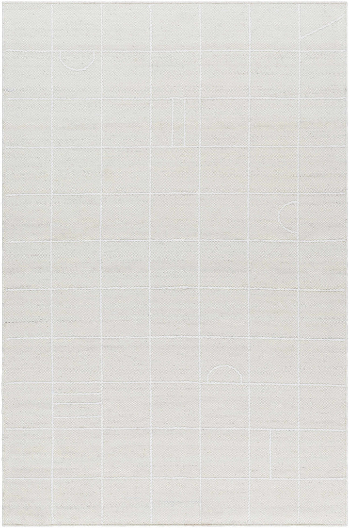 Cream Hand Woven 100% Wool Modern Rectangle Handmade rug, Indoor use only, no fringe, non-washable.
