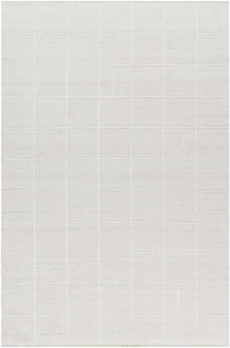 Cream Hand Woven 100% Wool Modern Rectangle Handmade rug, Indoor use only, no fringe, non-washable.