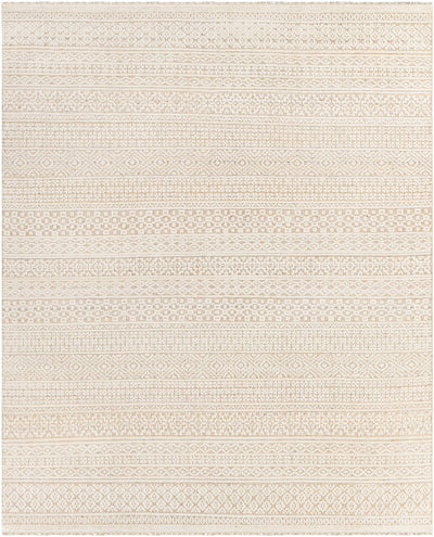 Tan Hand Knotted 20% Polyester, 20% Viscose, 60% Wool Global Rectangle Handmade rug, Indoor use only, has fringe, non-washable.