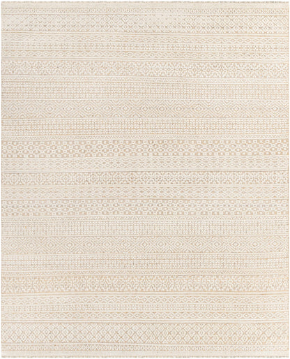 Tan Hand Knotted 20% Polyester, 20% Viscose, 60% Wool Global Rectangle Handmade rug, Indoor use only, has fringe, non-washable.