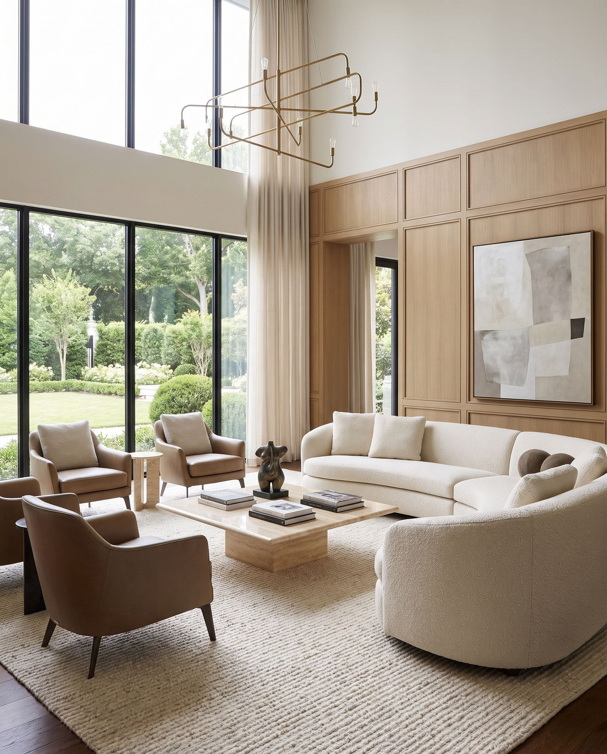 Totenham TTH-2302 Hand Woven Rug as the centerpiece of a bright luxury living room — a hand woven modern area rug in cream tones