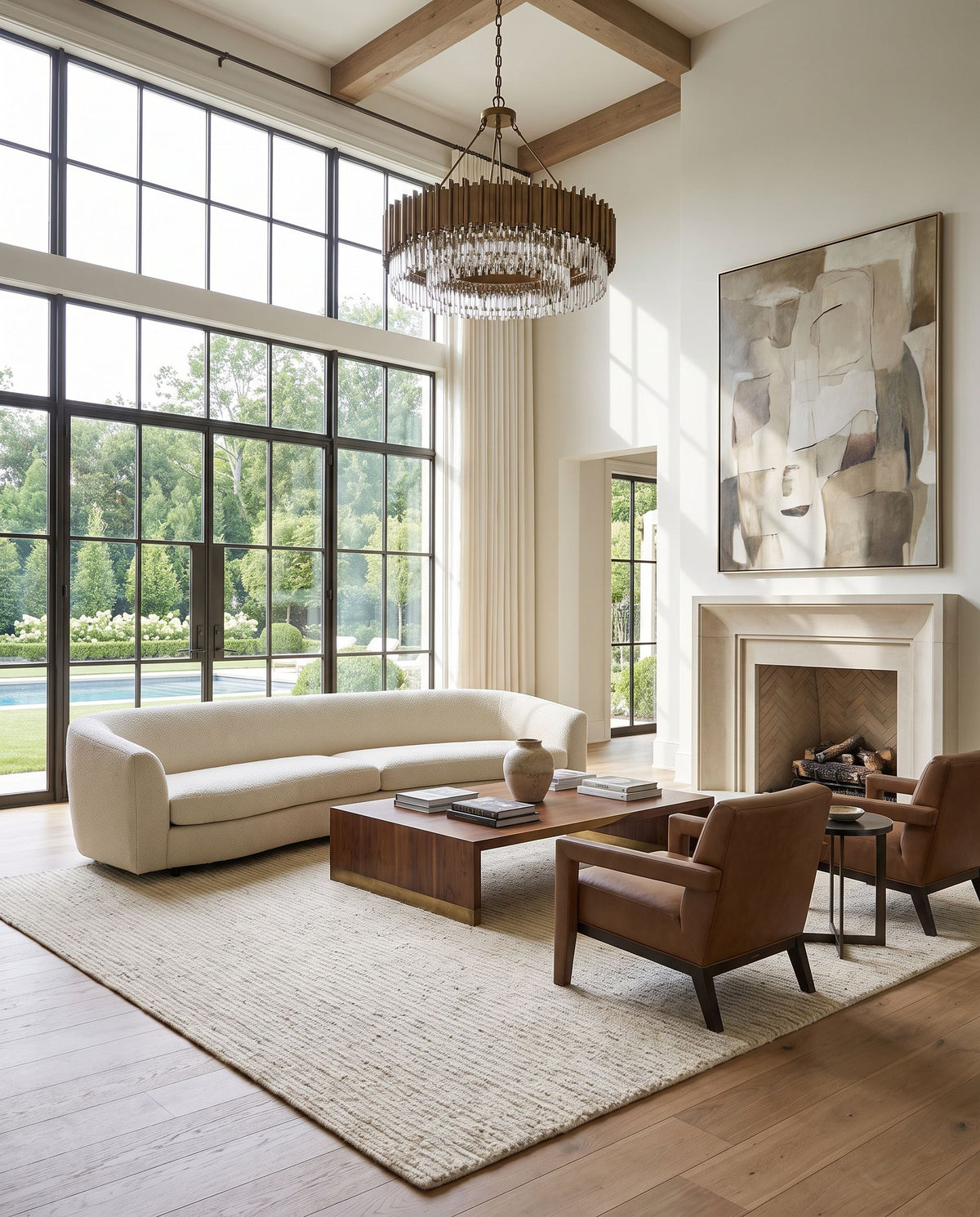 Totenham TTH-2302 Hand Woven Rug styled in an elegant designer living room — hand woven modern area rug in cream tones