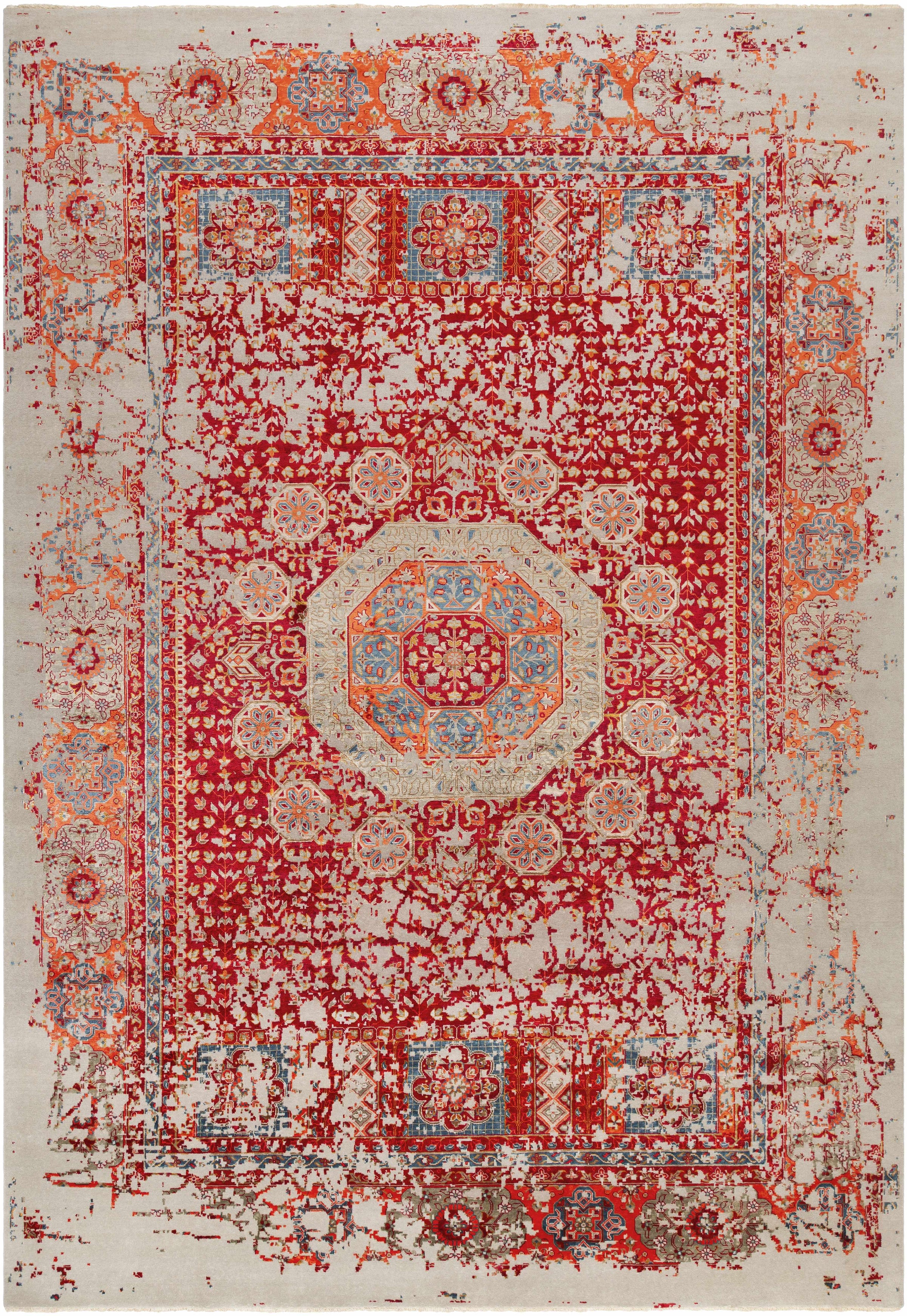Red Hand Knotted 50% NZ Wool, 50% Viscose Modern Rectangle Handmade rug, Indoor use only, has fringe, non-washable.