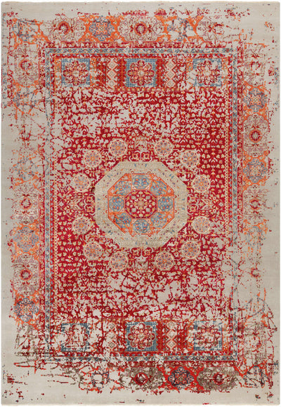 Red Hand Knotted 50% NZ Wool, 50% Viscose Modern Rectangle Handmade rug, Indoor use only, has fringe, non-washable.