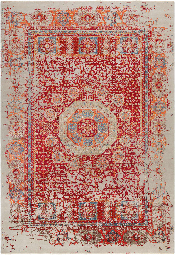 Red Hand Knotted 50% NZ Wool, 50% Viscose Modern Rectangle Handmade rug, Indoor use only, has fringe, non-washable.