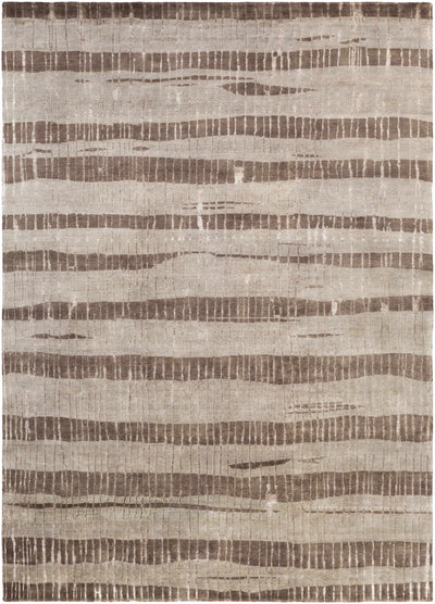 Dark Brown Hand Knotted 70% Wool, 30% Viscose Modern Rectangle Handmade rug, Indoor use only, no fringe, non-washable.