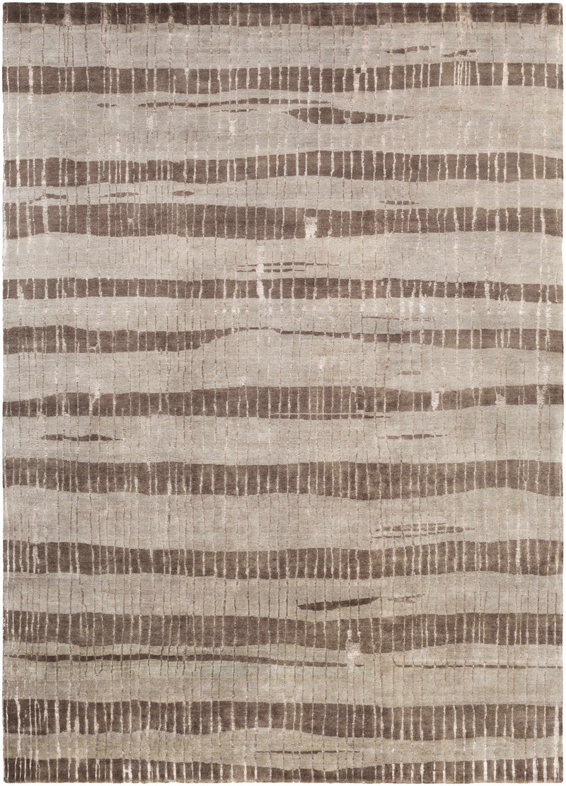 Dark Brown Hand Knotted 70% Wool, 30% Viscose Modern Rectangle Handmade rug, Indoor use only, no fringe, non-washable.