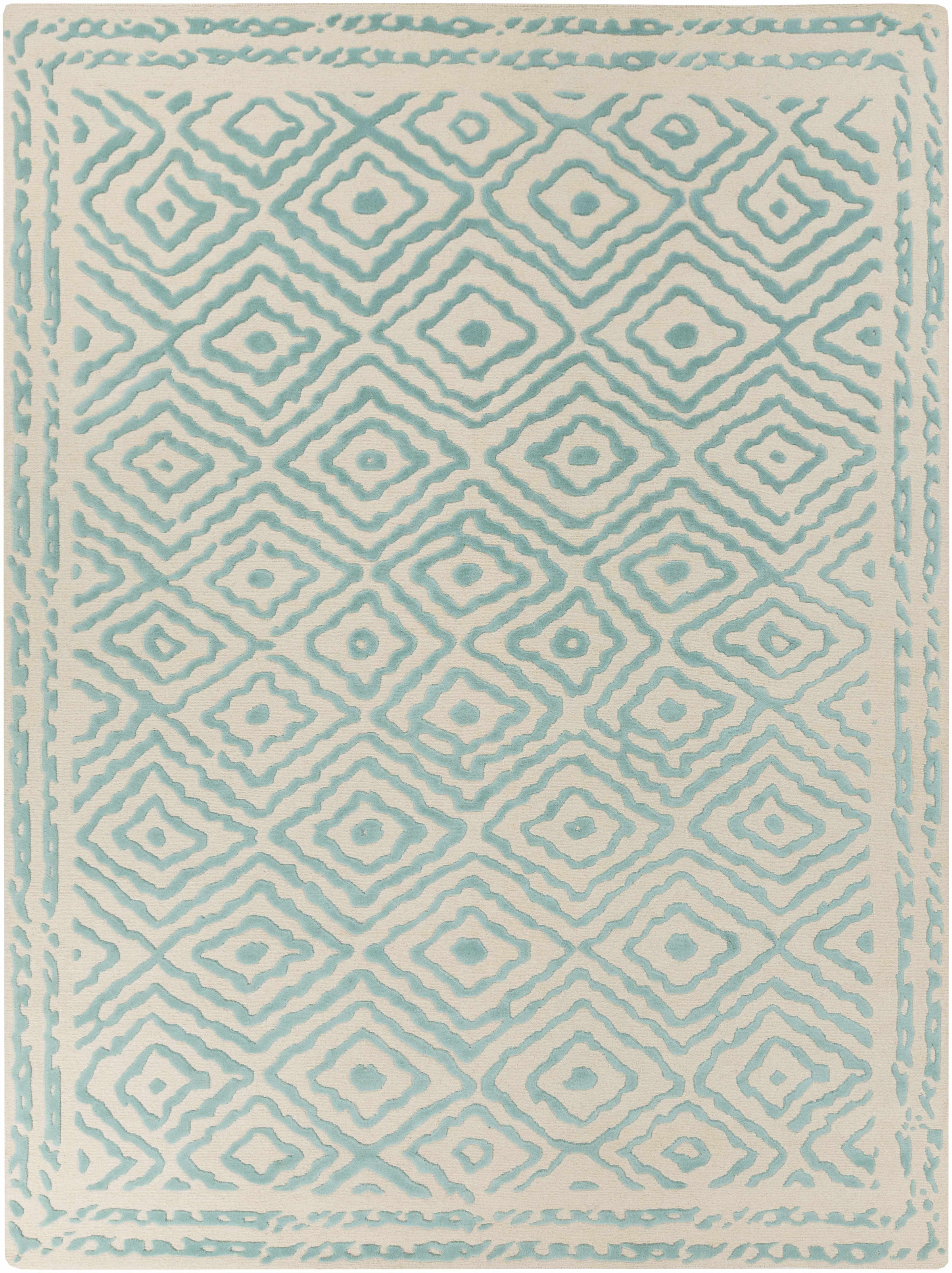 Aqua Hand Knotted 100% Wool Traditional Rectangle Handmade rug, Indoor use only, no fringe, non-washable. runner also available
