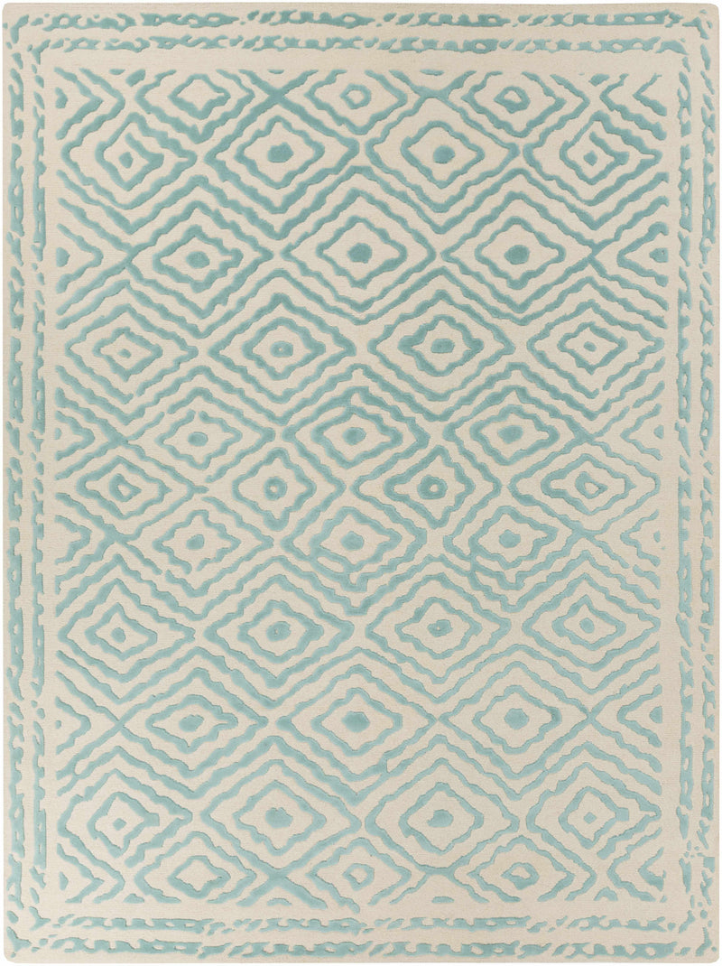 Aqua Hand Knotted 100% Wool Traditional Rectangle Handmade rug, Indoor use only, no fringe, non-washable. runner also available