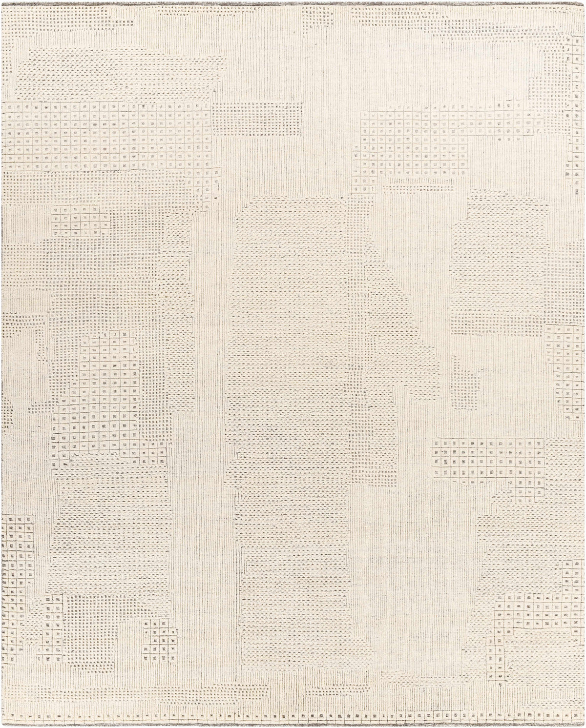 Beige Hand Knotted 100% Wool Modern Rectangle Handmade rug, Indoor use only, no fringe, non-washable.