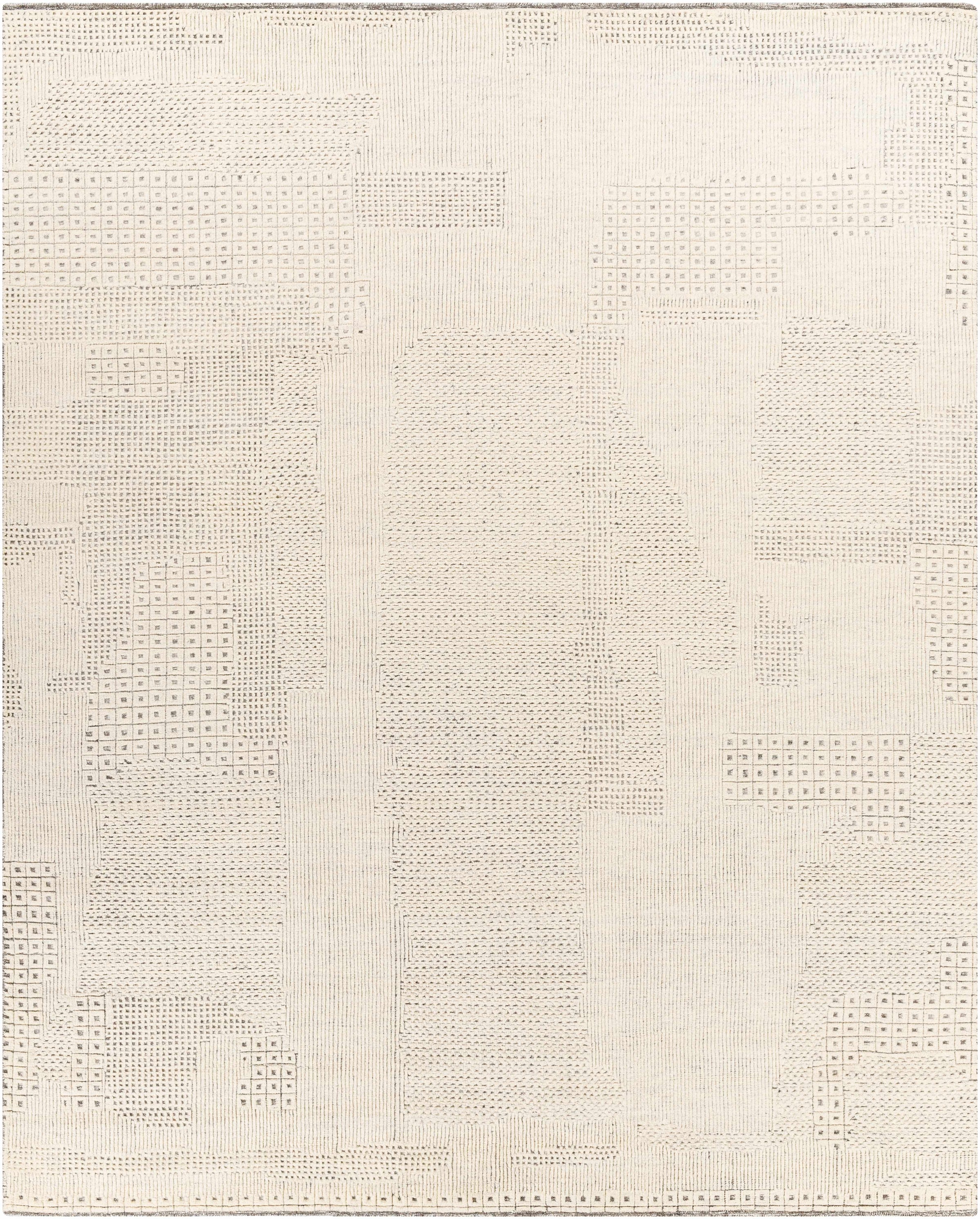 Beige Hand Knotted 100% Wool Modern Rectangle Handmade rug, Indoor use only, no fringe, non-washable.