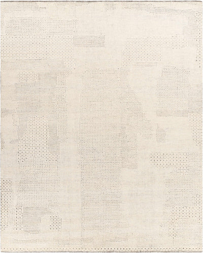Beige Hand Knotted 100% Wool Modern Rectangle Handmade rug, Indoor use only, no fringe, non-washable.