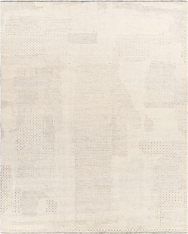 Beige Hand Knotted 100% Wool Modern Rectangle Handmade rug, Indoor use only, no fringe, non-washable.