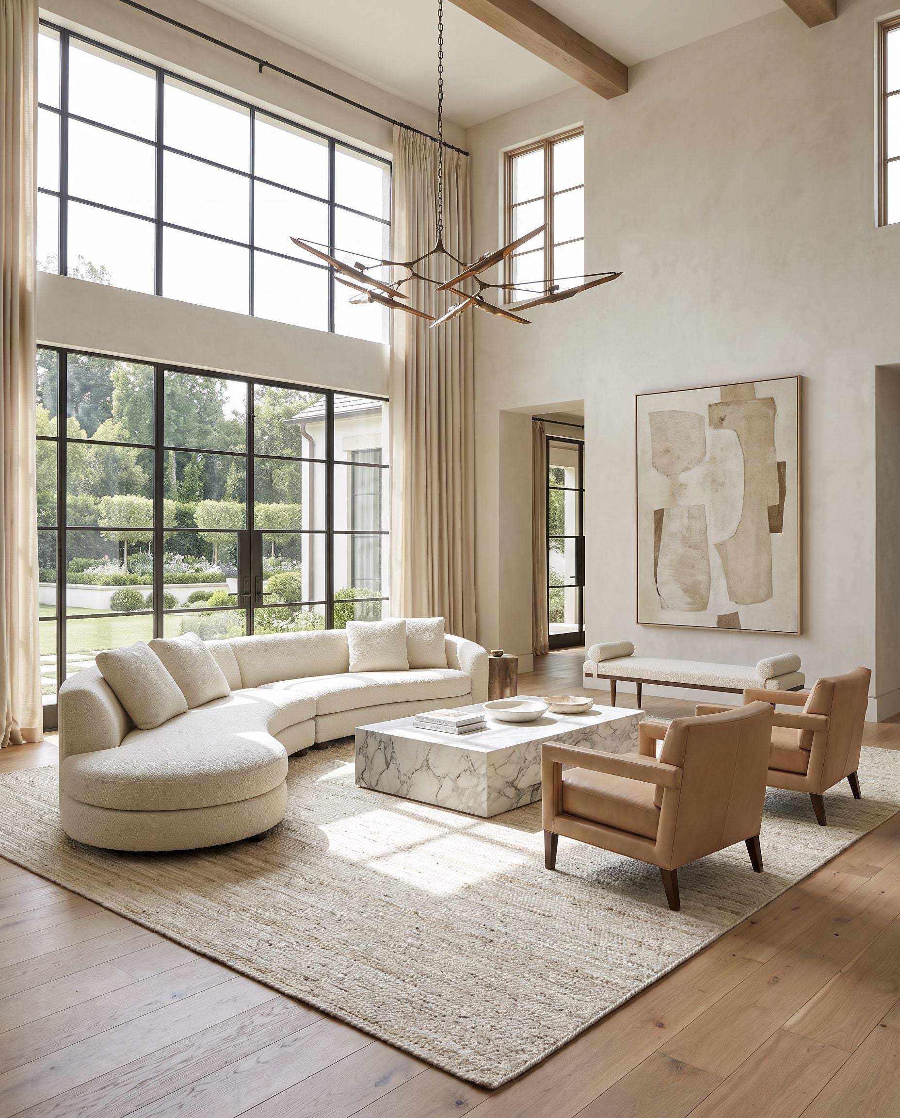 Trenzado TZD-2301 Hand Loomed Rug as the centerpiece of a bright luxury living room — a hand loomed modern area rug in beige tones