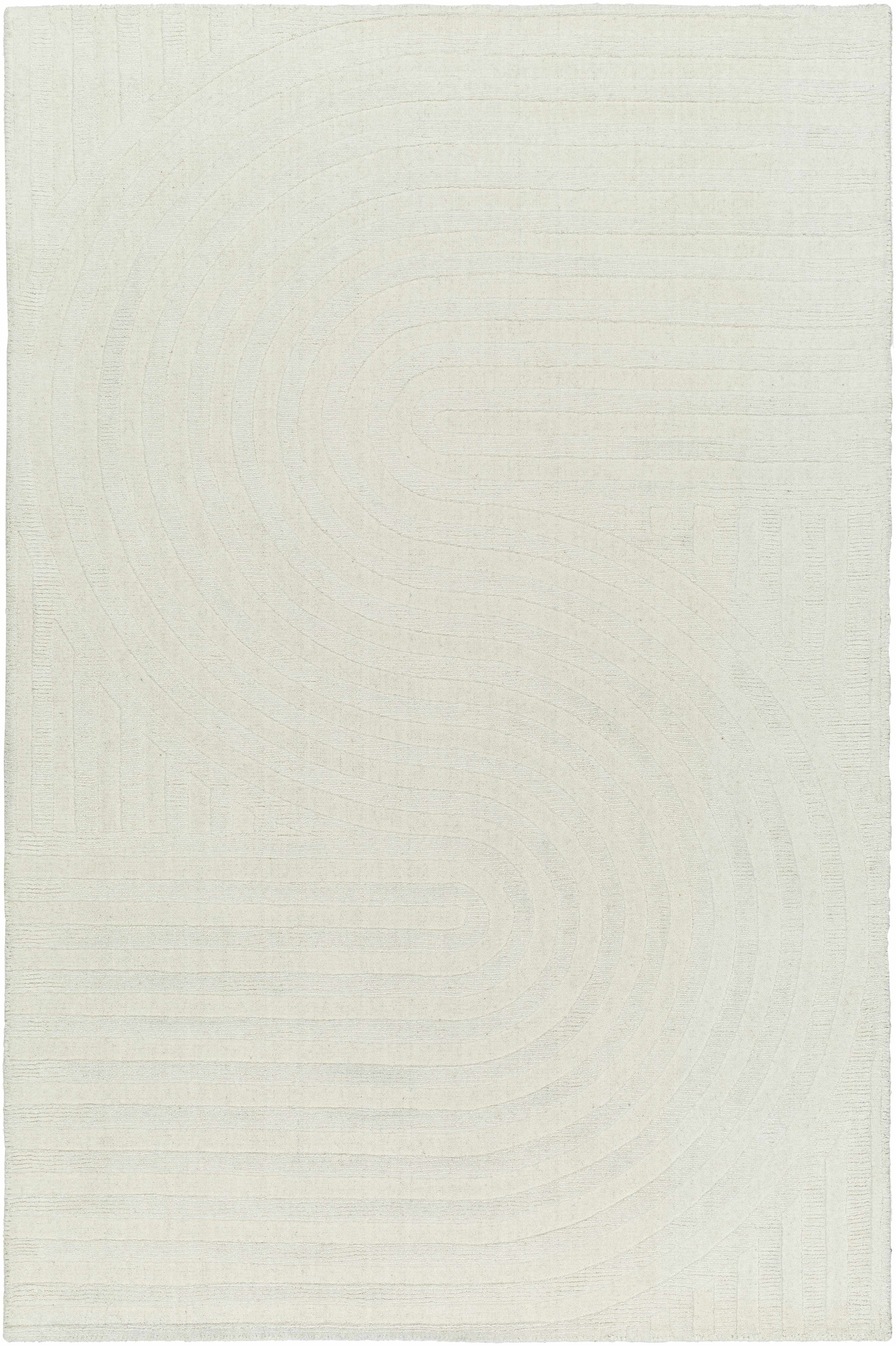 Ivory Hand Loomed 100% Wool Modern Rectangle Handmade rug, Indoor use only, no fringe, non-washable.