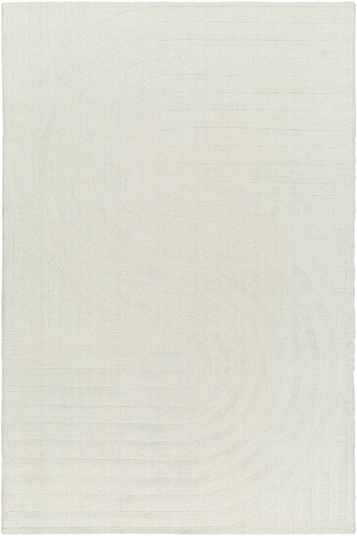 Ivory Hand Loomed 100% Wool Modern Rectangle Handmade rug, Indoor use only, no fringe, non-washable.
