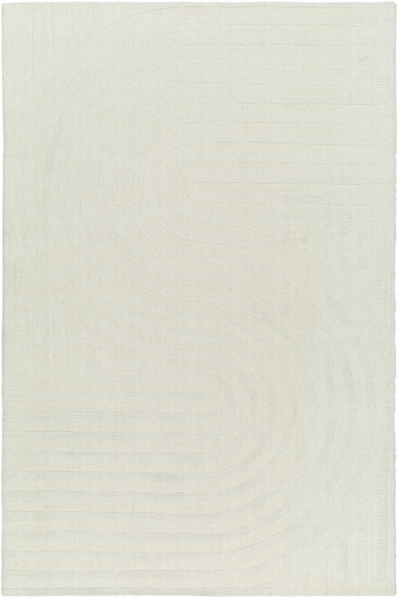 Ivory Hand Loomed 100% Wool Modern Rectangle Handmade rug, Indoor use only, no fringe, non-washable.