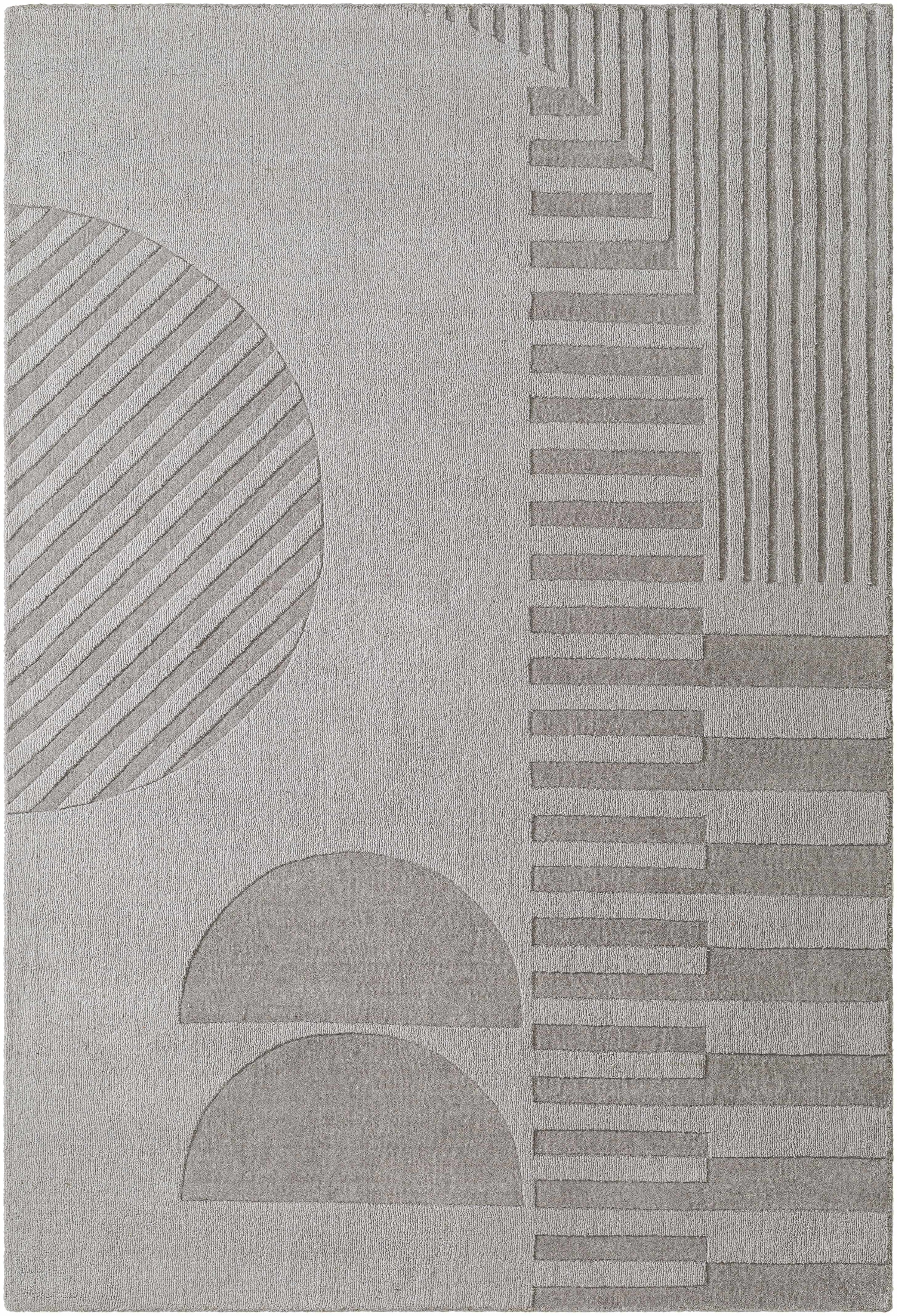 Silver Hand Loomed 100% Wool Modern Rectangle Handmade rug, Indoor use only, no fringe, non-washable.