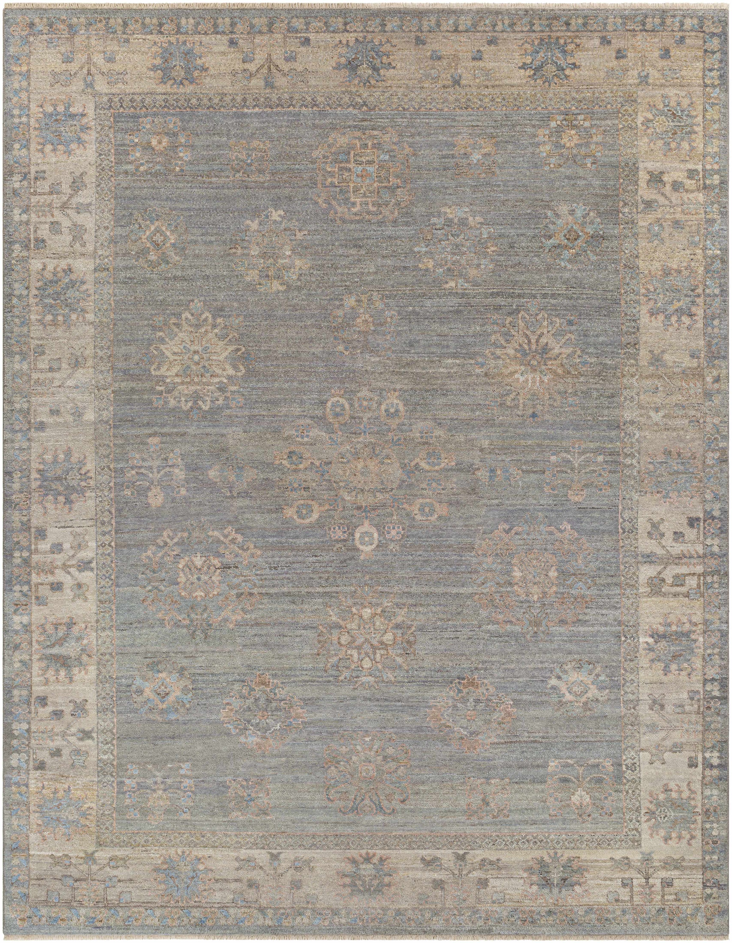 Sage Hand Knotted 100% Wool Traditional Rectangle Handmade rug, Indoor use only, has fringe, non-washable.
