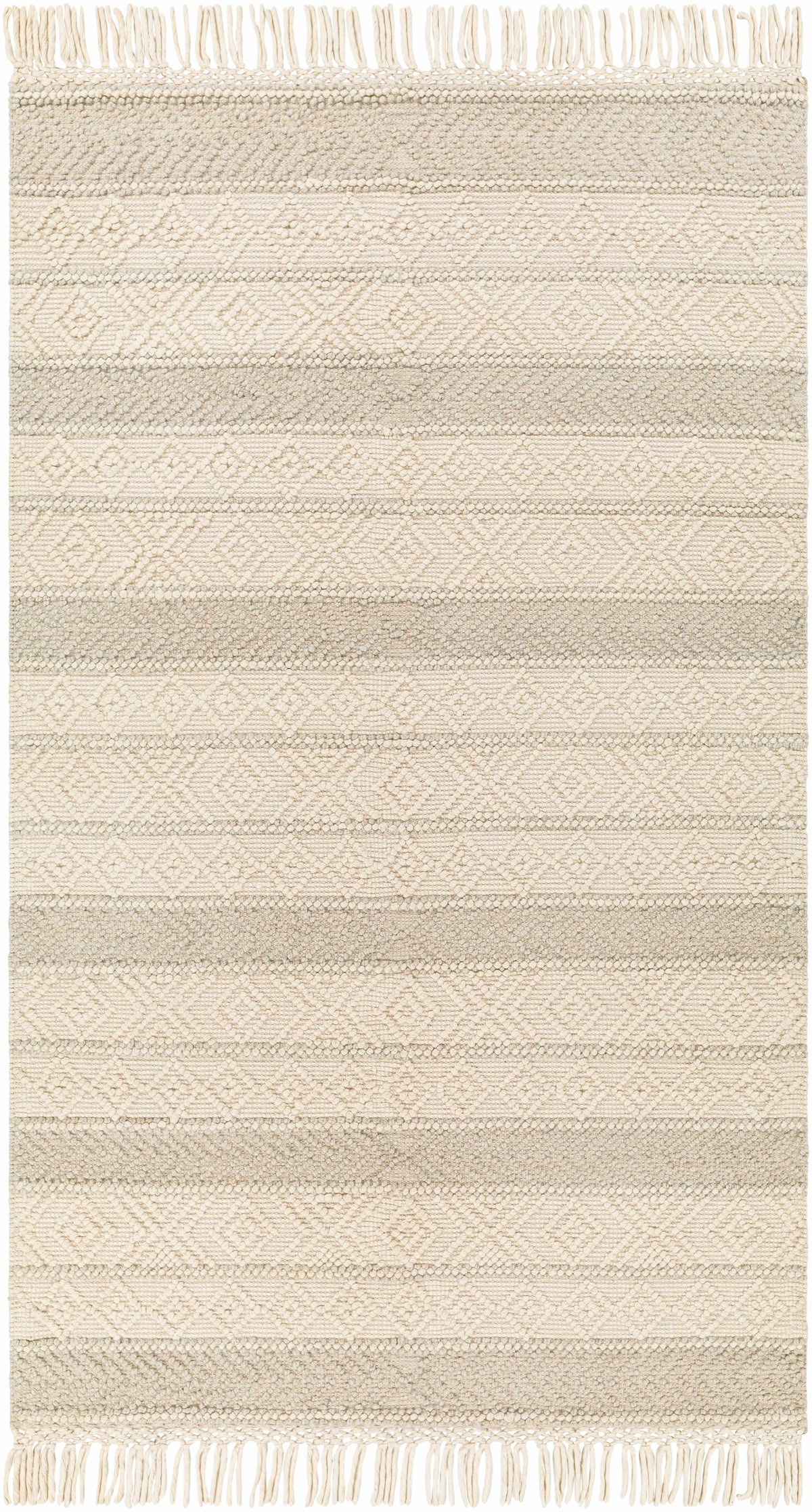 Ivory Hand Woven 60% Wool, 40% Polyester Cottage Rectangle Handmade rug, Indoor use only, has fringe, non-washable. round, runner also available