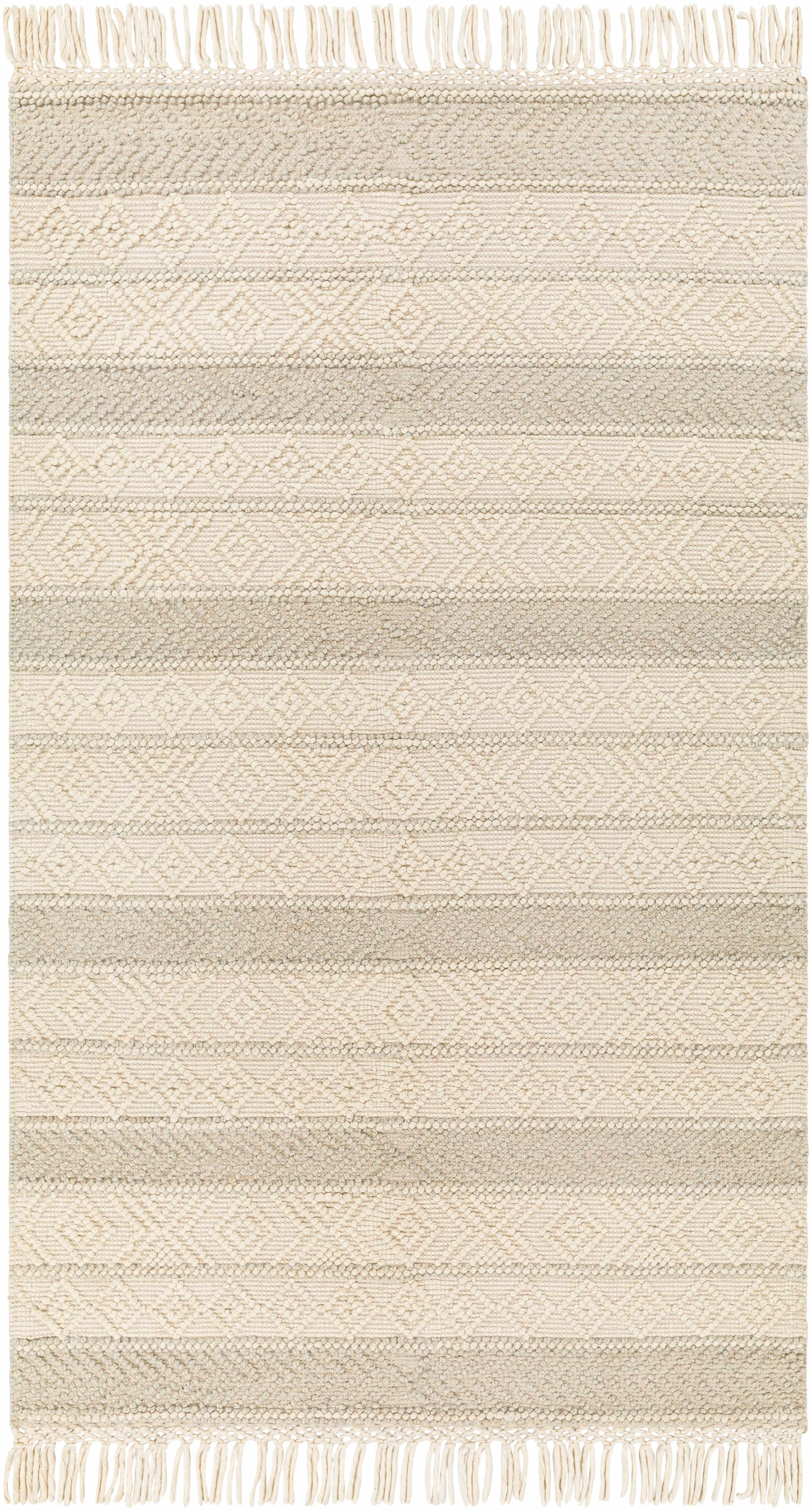 Ivory Hand Woven 60% Wool, 40% Polyester Cottage Rectangle Handmade rug, Indoor use only, has fringe, non-washable. round, runner also available