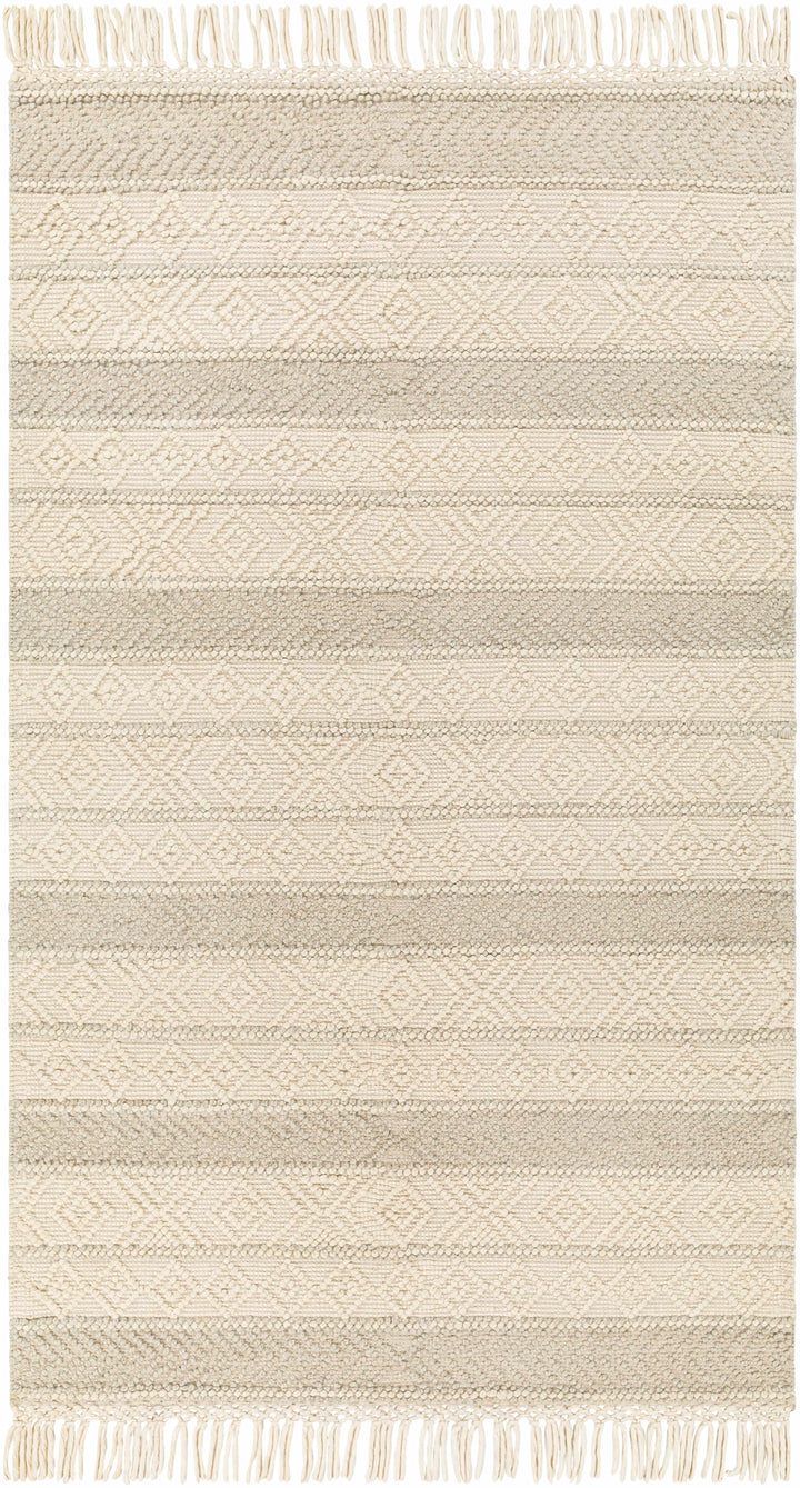 Ivory Hand Woven 60% Wool, 40% Polyester Cottage Rectangle Handmade rug, Indoor use only, has fringe, non-washable. round, runner also available