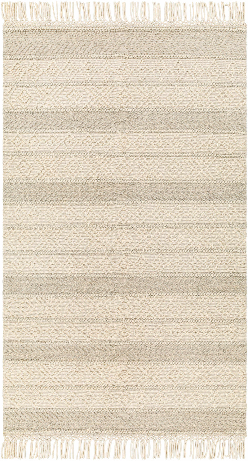 Ivory Hand Woven 60% Wool, 40% Polyester Cottage Rectangle Handmade rug, Indoor use only, has fringe, non-washable. round, runner also available