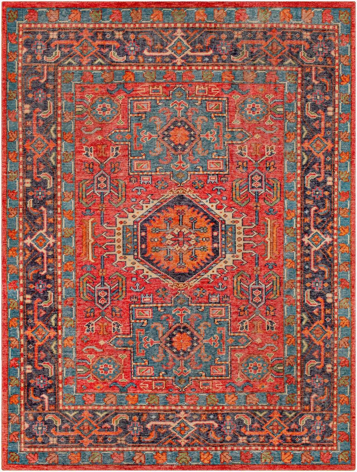 Red Hand Knotted 80% Wool, 20% Cotton Traditional Rectangle Handmade rug, Indoor use only, no fringe, non-washable. runner also available