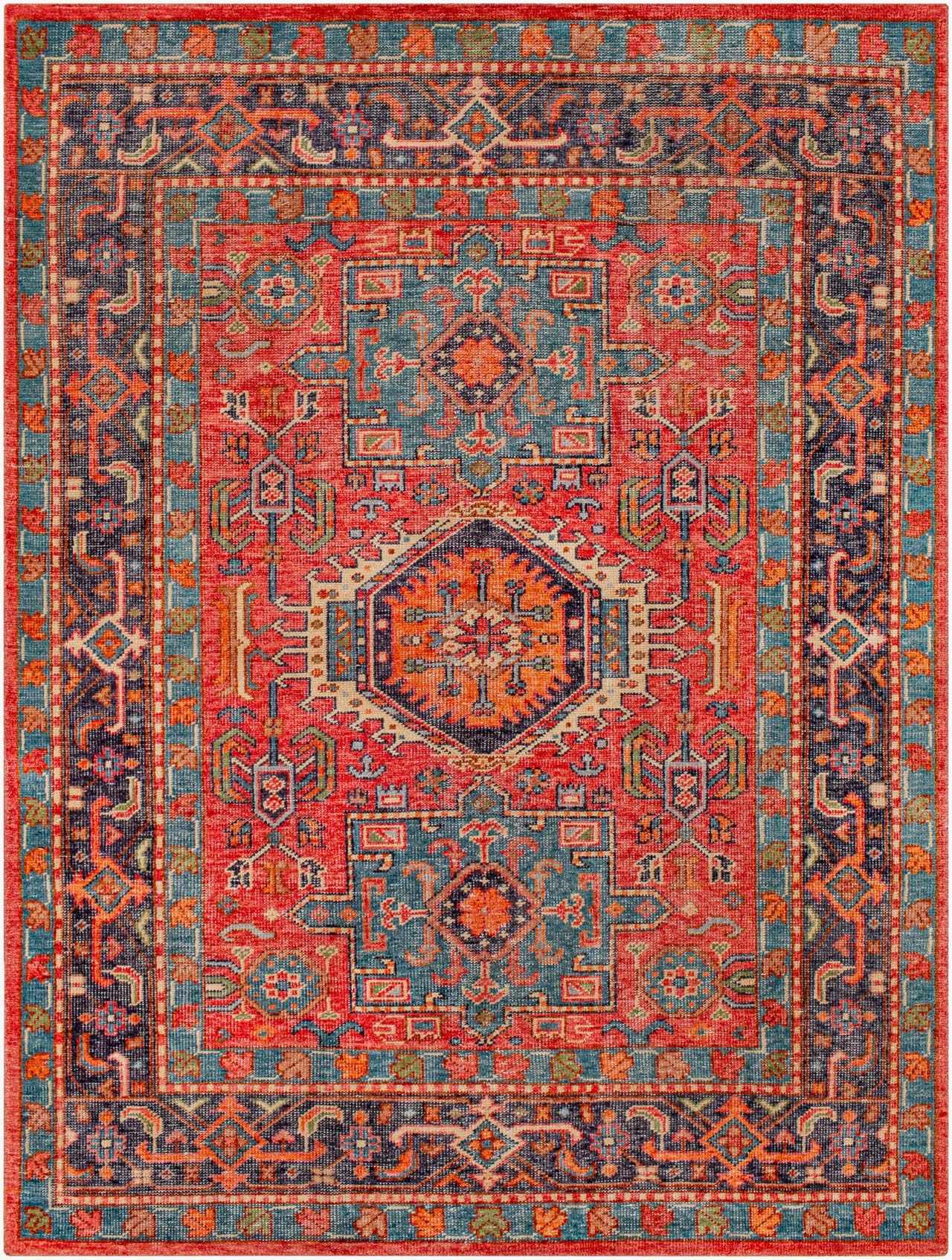 Red Hand Knotted 80% Wool, 20% Cotton Traditional Rectangle Handmade rug, Indoor use only, no fringe, non-washable. runner also available