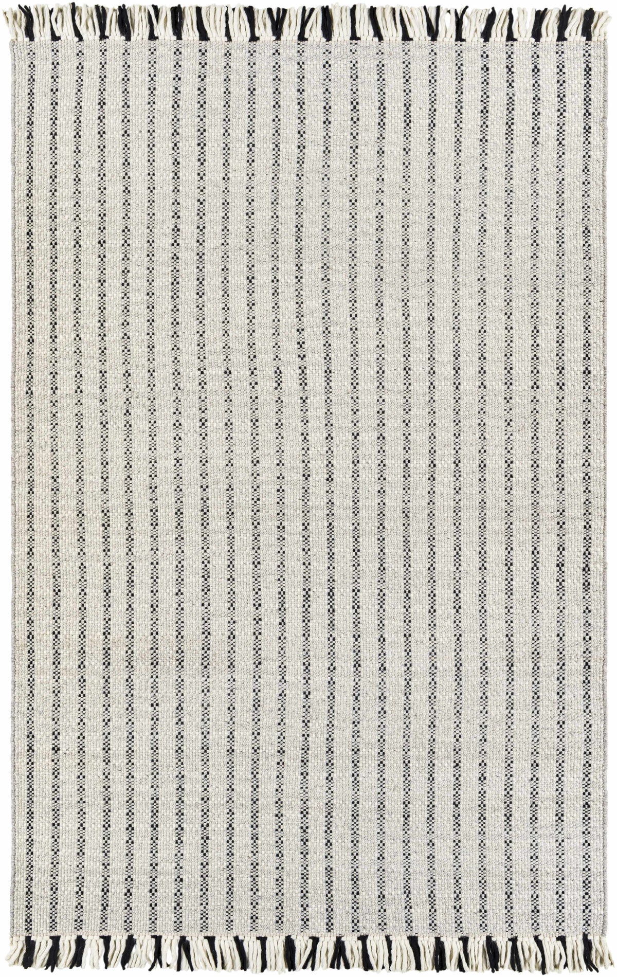 Black Hand Woven 100% Wool Modern Rectangle Handmade rug, Indoor use only, has fringe, non-washable.