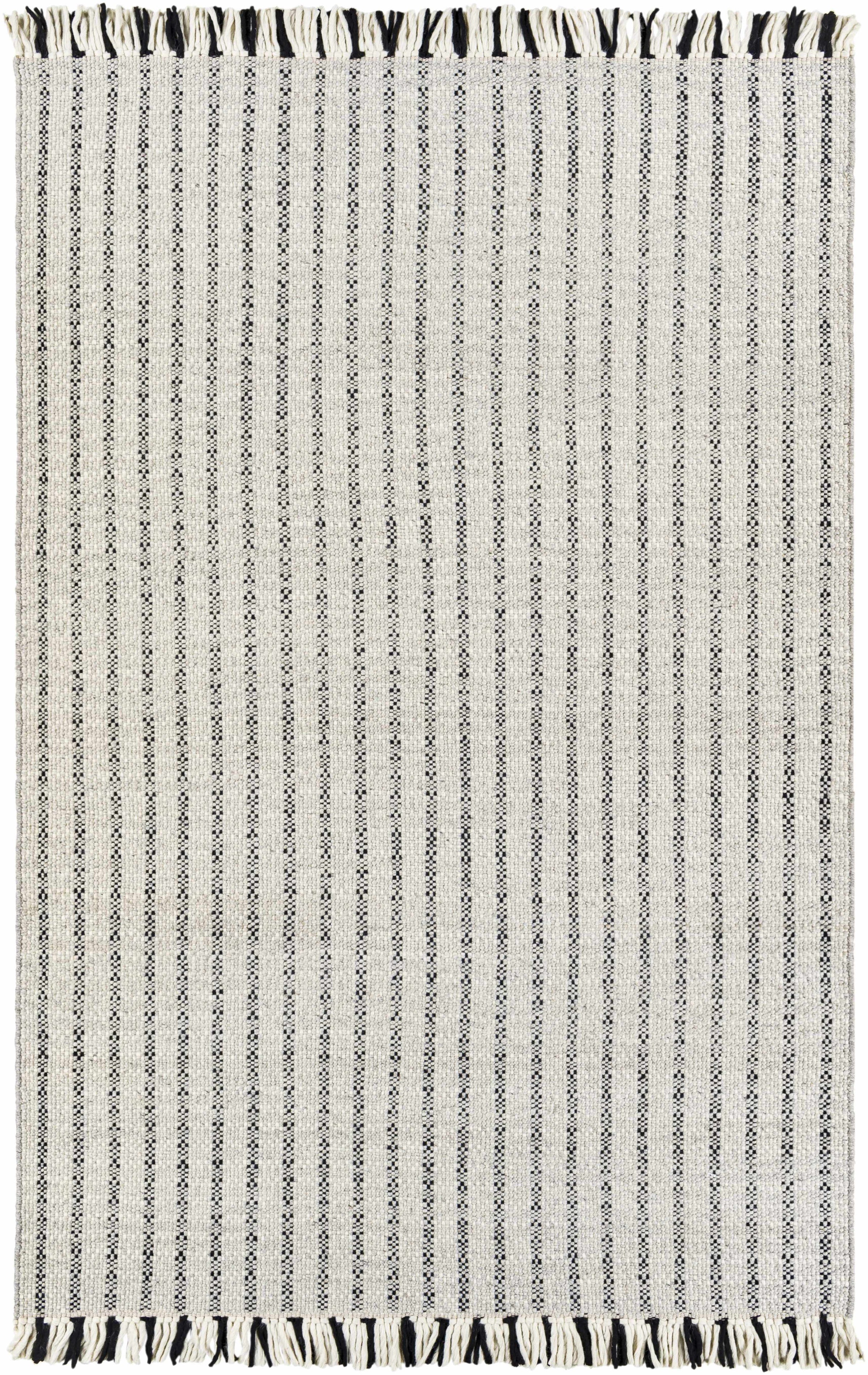 Black Hand Woven 100% Wool Modern Rectangle Handmade rug, Indoor use only, has fringe, non-washable.