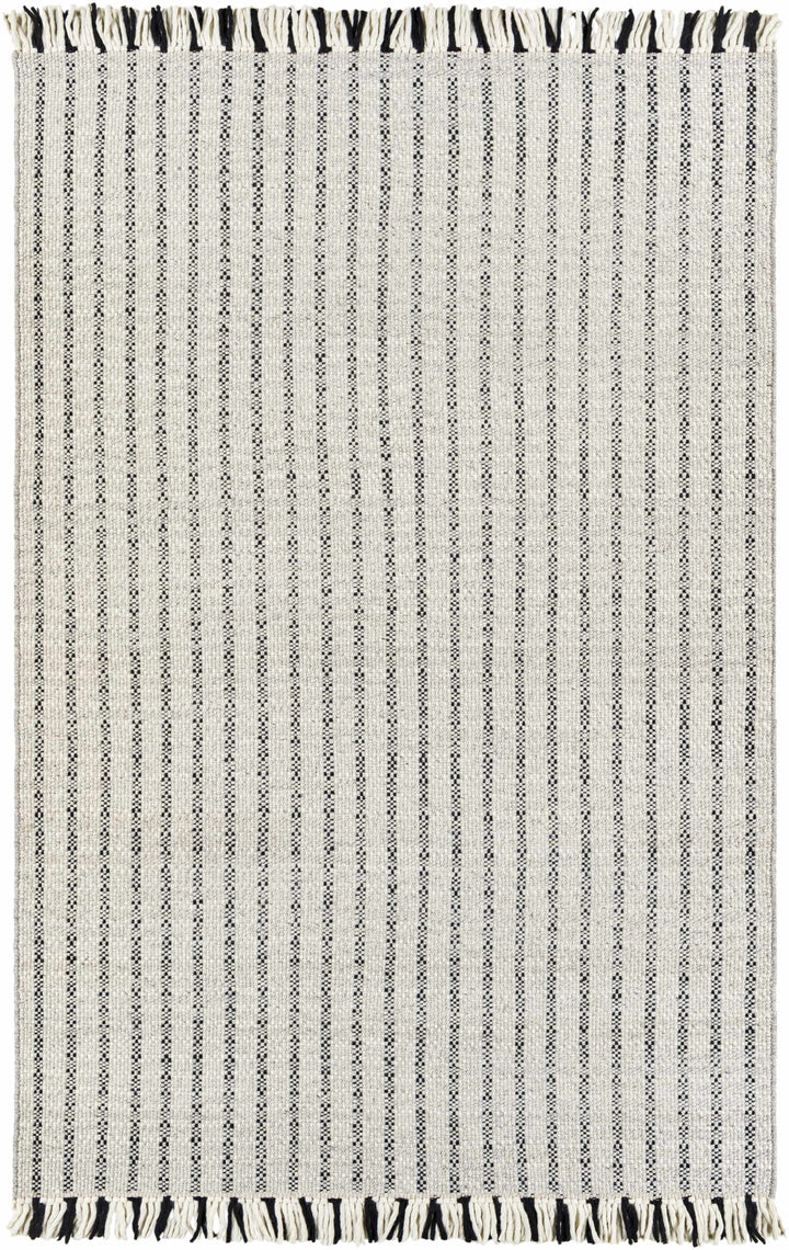 Black Hand Woven 100% Wool Modern Rectangle Handmade rug, Indoor use only, has fringe, non-washable.
