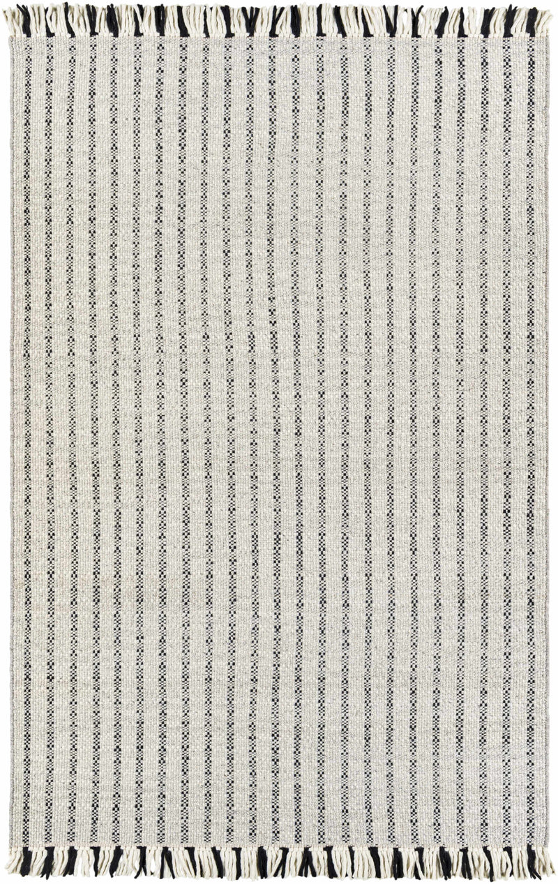 Black Hand Woven 100% Wool Modern Rectangle Handmade rug, Indoor use only, has fringe, non-washable.