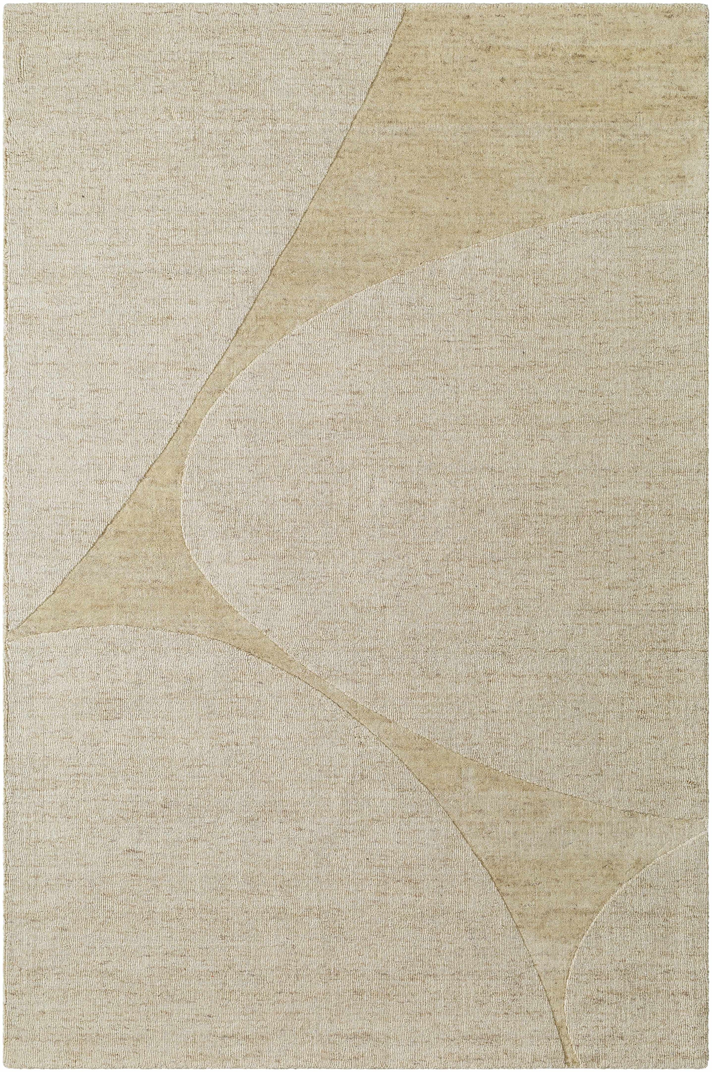 Beige Hand Loomed 100% Wool Modern Rectangle Handmade rug, Indoor use only, no fringe, non-washable.