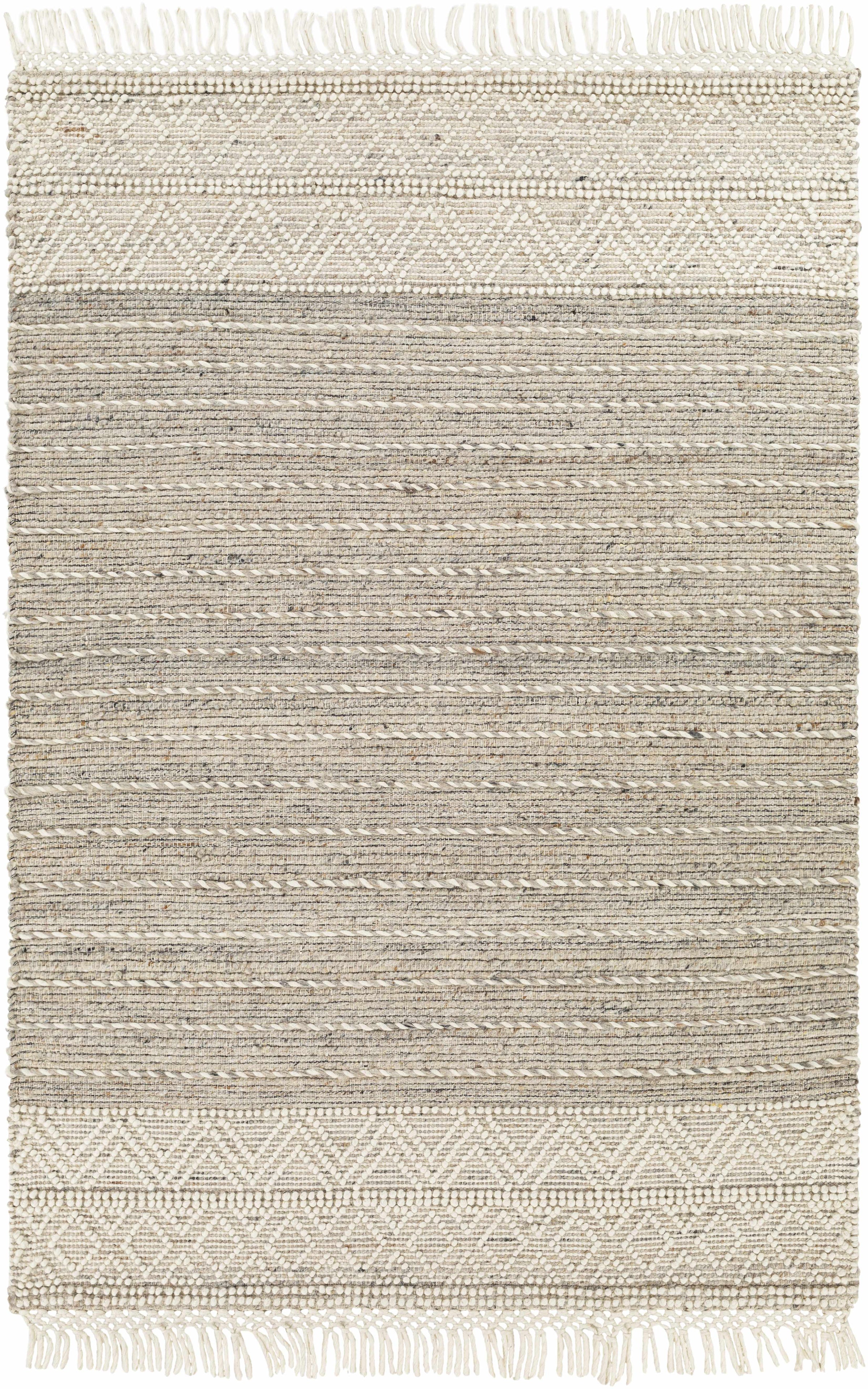 Cream Hand Woven 70% Wool, 30% Polyester Cottage Rectangle Handmade rug, Indoor use only, has fringe, non-washable. runner also available