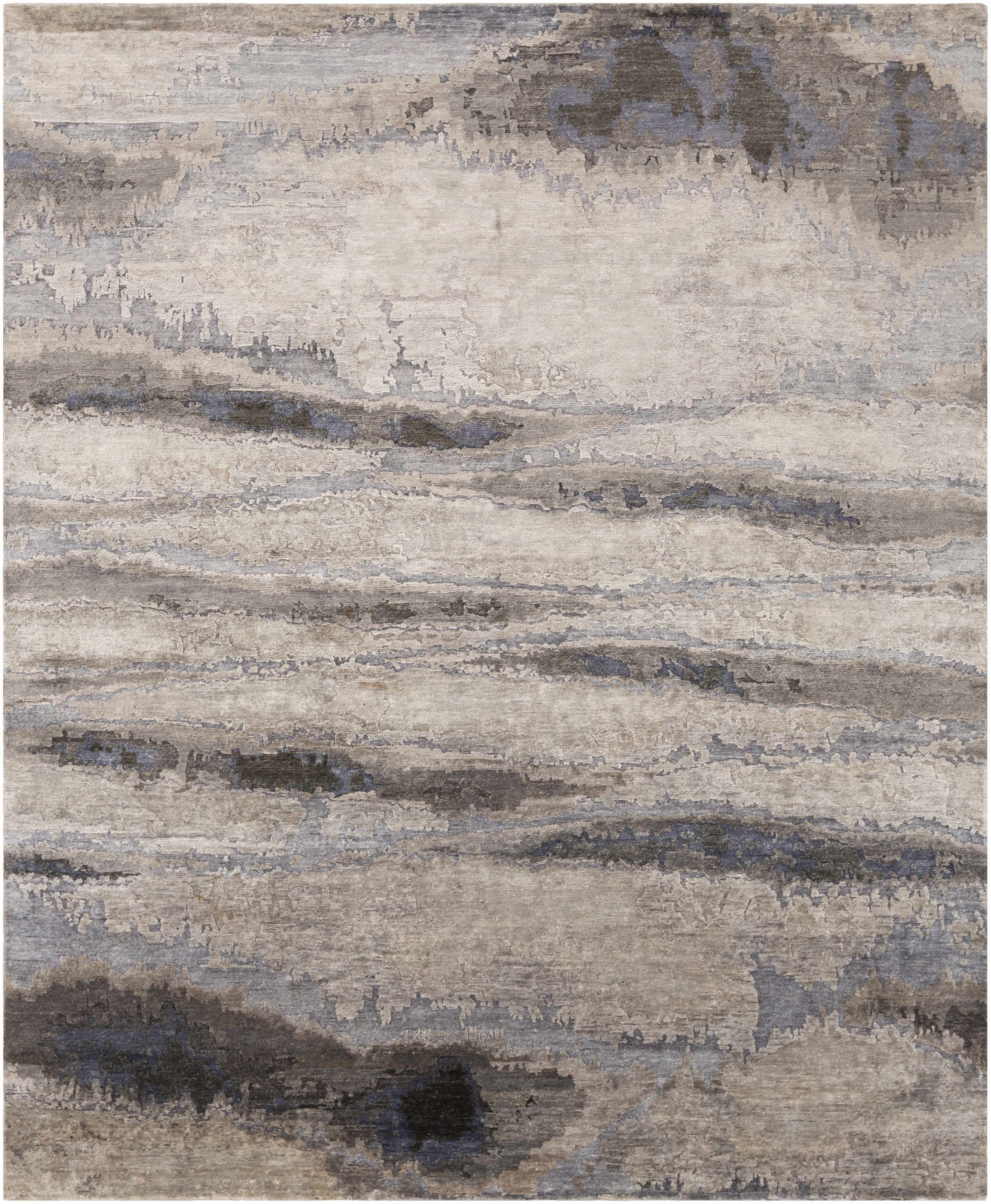 Denim Hand Knotted 100% Viscose Modern Rectangle Handmade rug, Indoor use only, no fringe, non-washable.