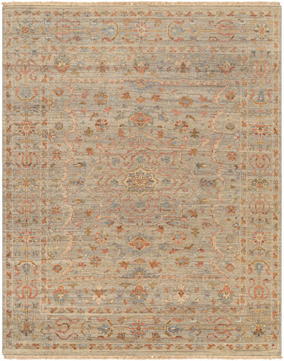 Dusty Coral Hand Knotted 90% Wool, 10% Cotton Traditional Rectangle Handmade rug, Indoor use only, has fringe, non-washable.