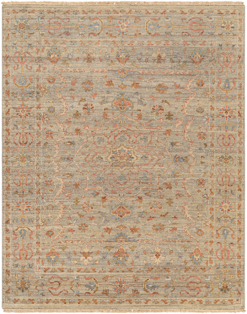 Dusty Coral Hand Knotted 90% Wool, 10% Cotton Traditional Rectangle Handmade rug, Indoor use only, has fringe, non-washable.